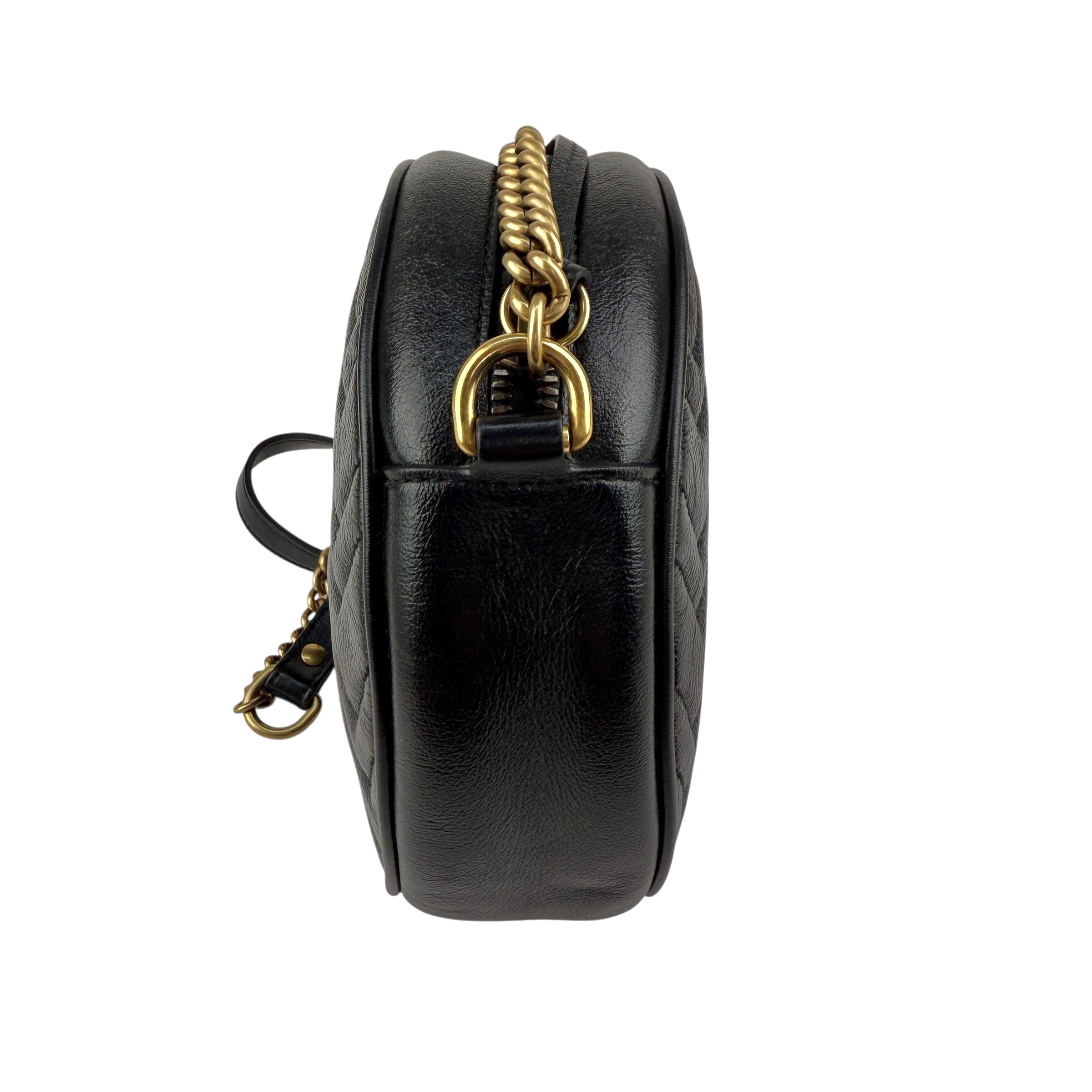 Pre-owned Gucci Black Quilted Leather Marmont Round Mini Crossbody Bag