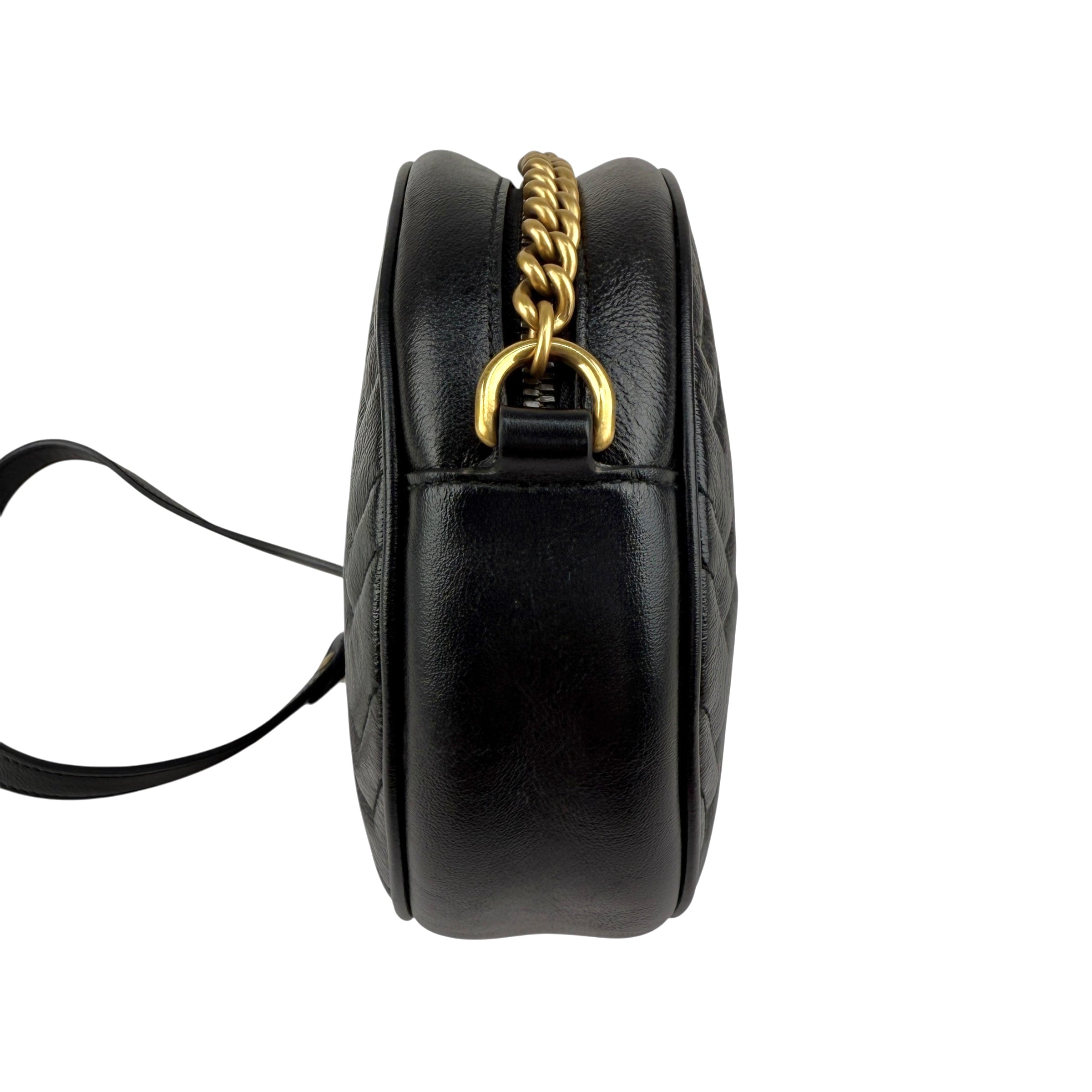 Pre-owned Gucci Black Quilted Leather Marmont Round Mini Crossbody Bag