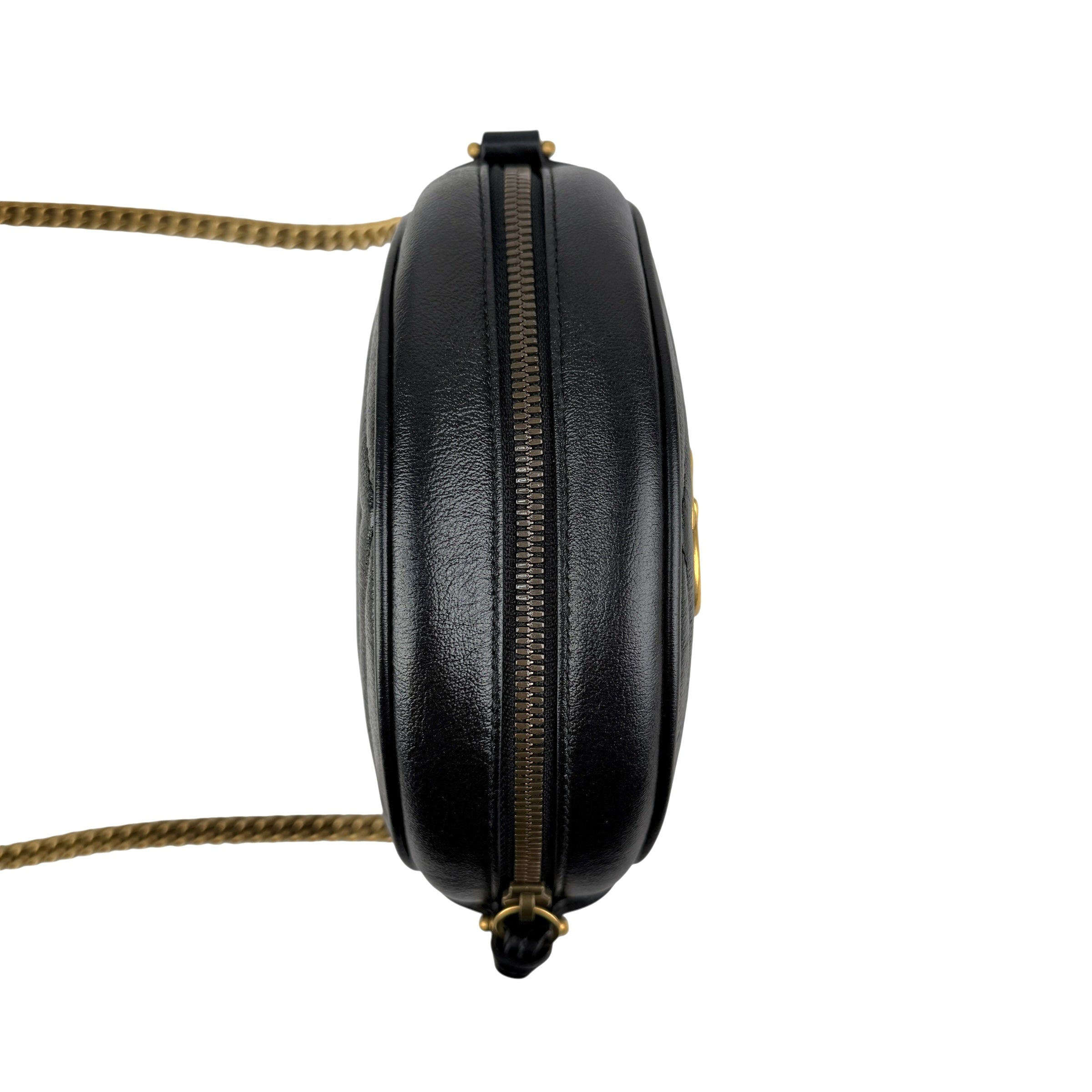 Pre-owned Gucci Black Quilted Leather Marmont Round Mini Crossbody Bag