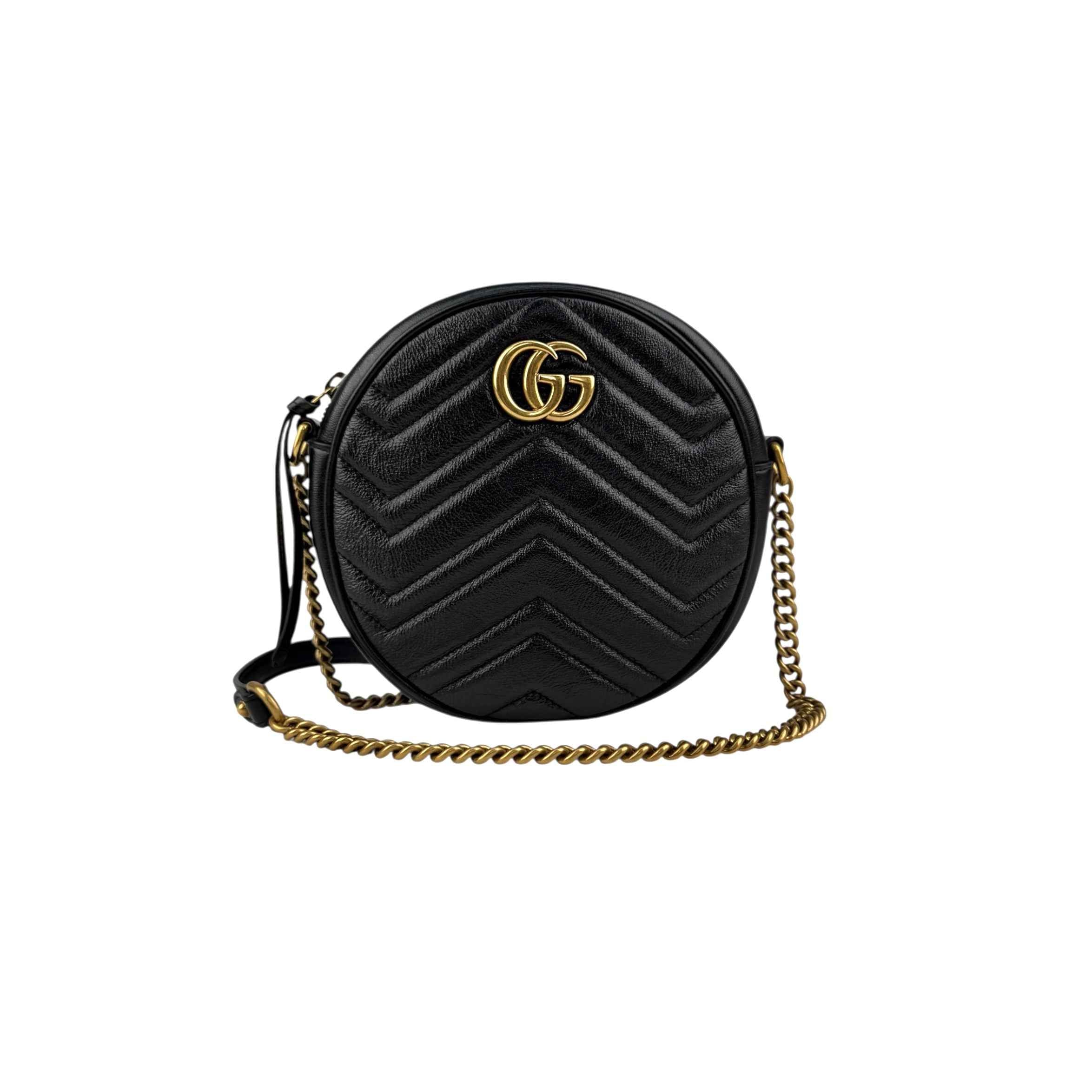Gucci Black Quilted Leather Marmont Round Mini Crossbody Bag
