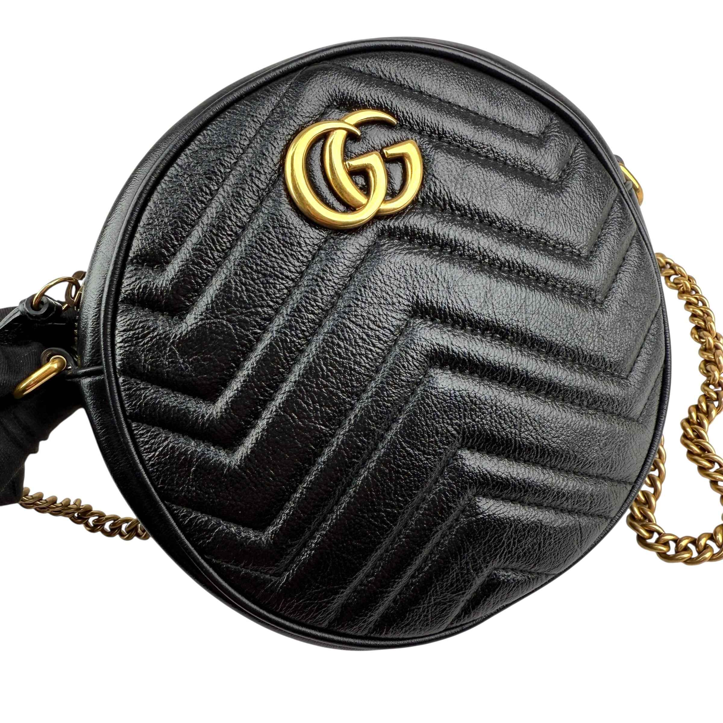 Gucci Black Quilted Leather Marmont Round Mini Crossbody Bag