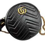 Gucci Black Quilted Leather Marmont Round Mini Crossbody Bag