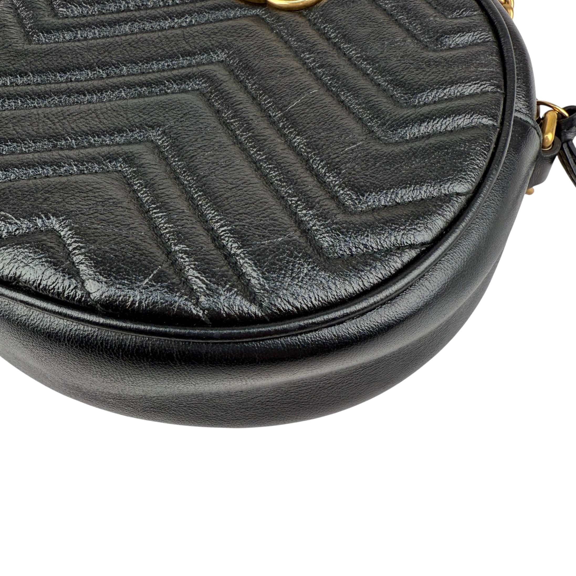 Pre-owned Gucci Black Quilted Leather Marmont Round Mini Crossbody Bag