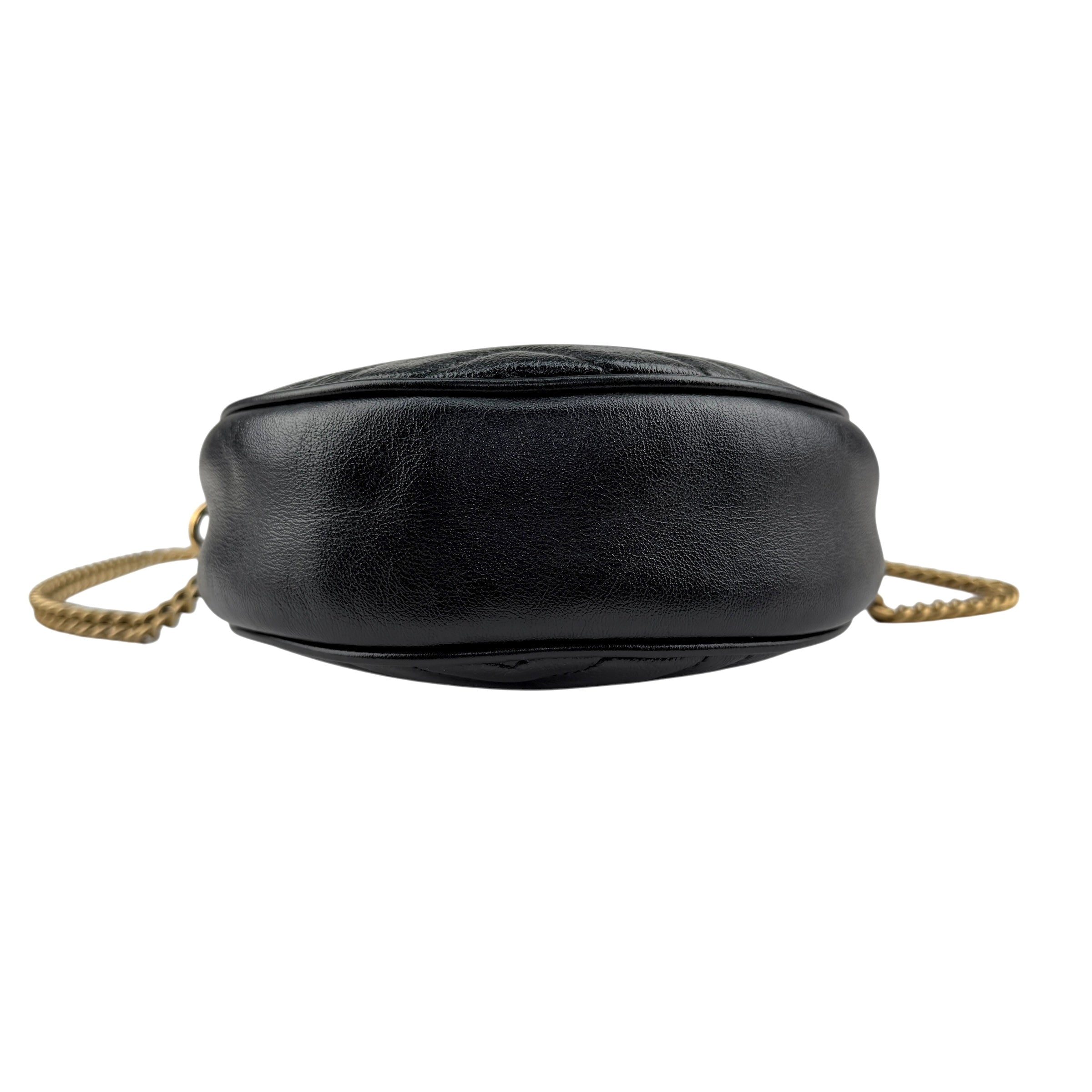 Pre-owned Gucci Black Quilted Leather Marmont Round Mini Crossbody Bag