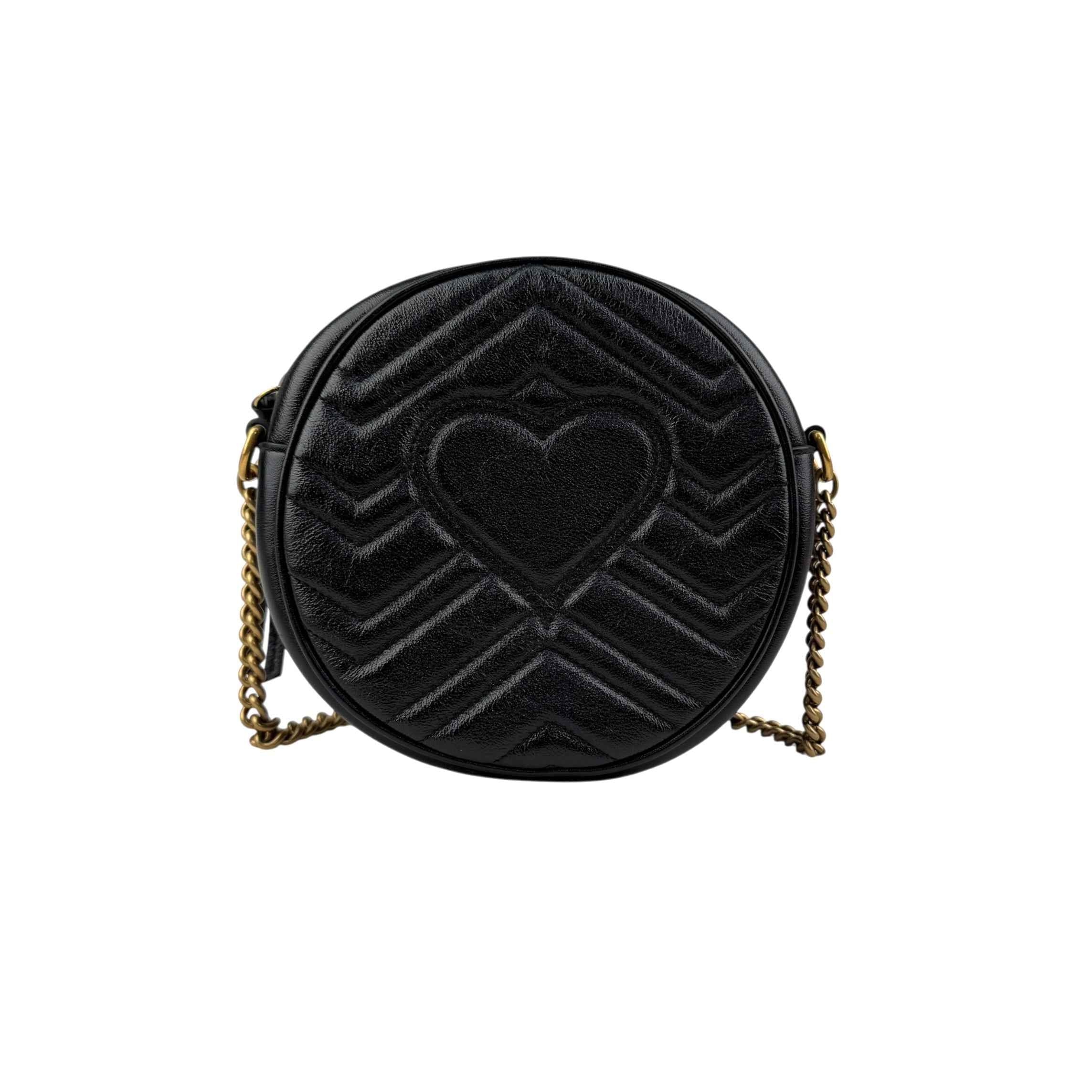 Gucci Black Quilted Leather Marmont Round Mini Crossbody Bag