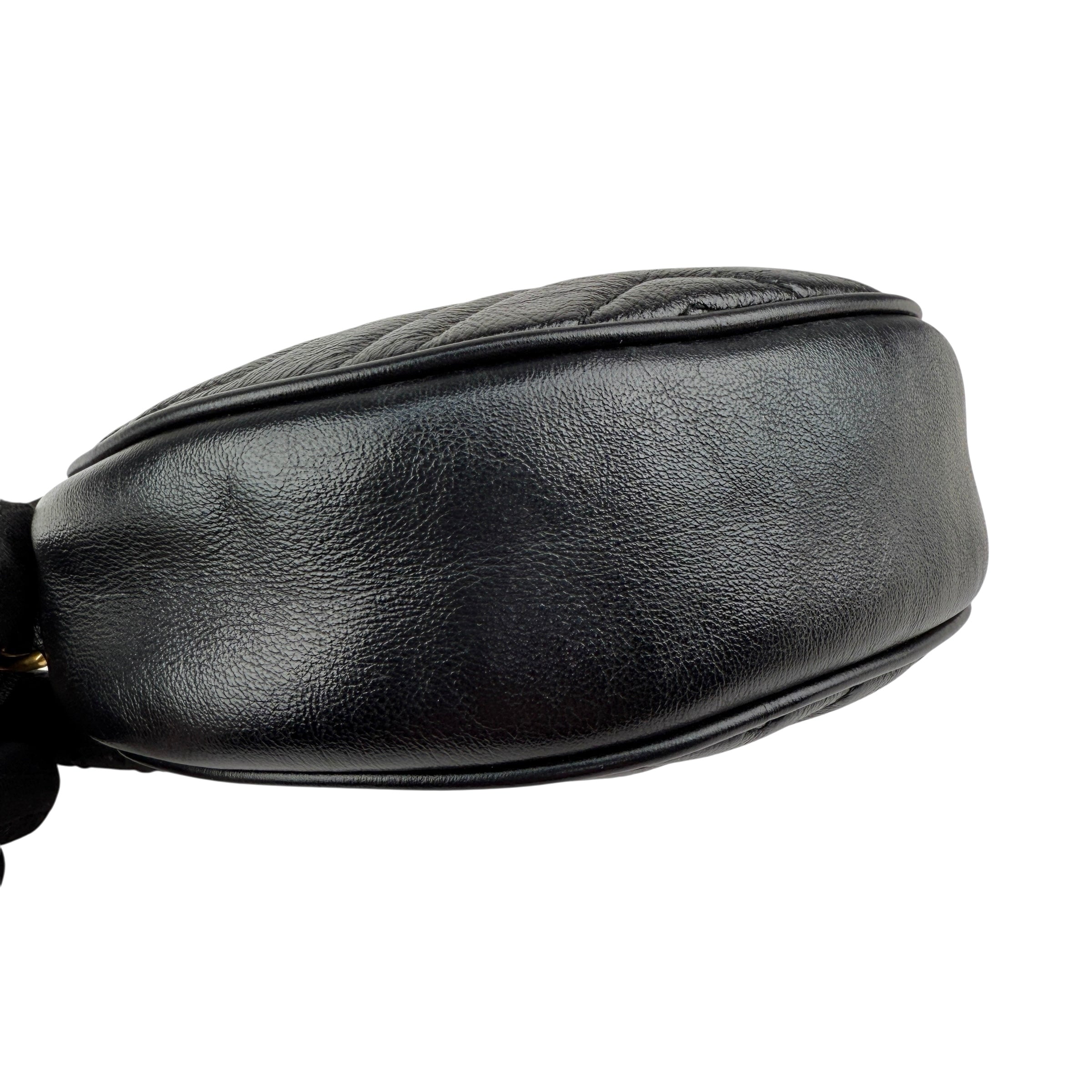 Pre-owned Gucci Black Quilted Leather Marmont Round Mini Crossbody Bag