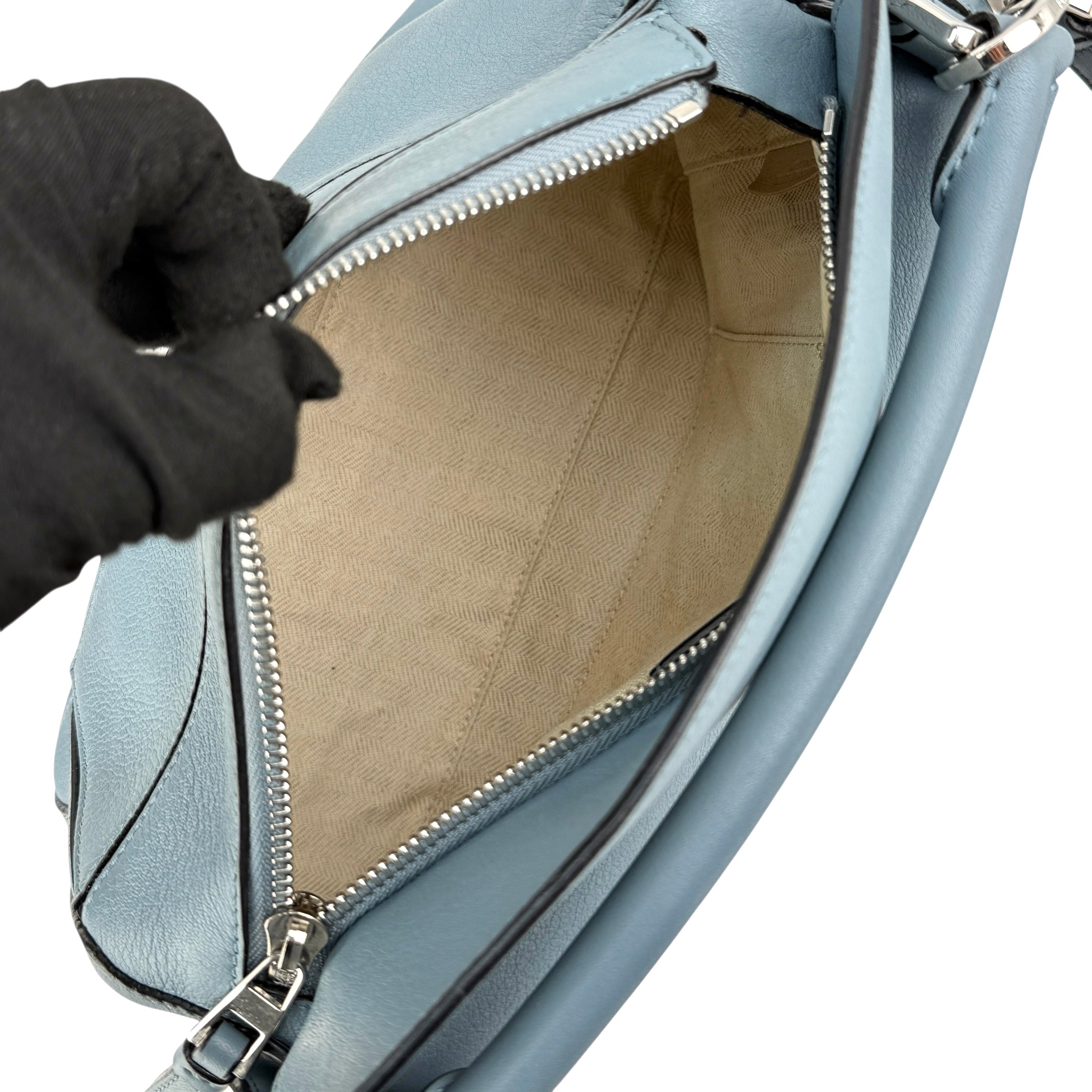 Pre-owned Loewe Calfskin Small Puzzle Bag Stone Blue