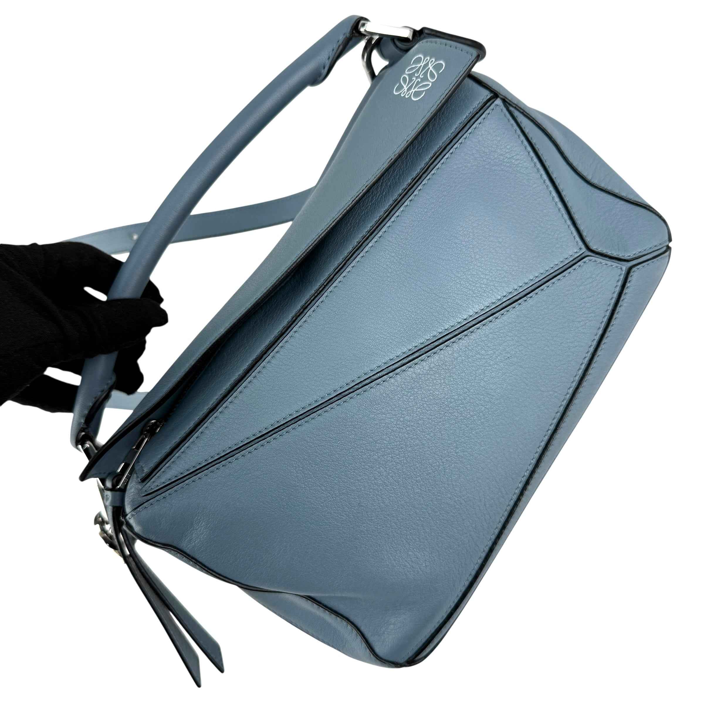Loewe Calfskin Small Puzzle Bag Stone Blue