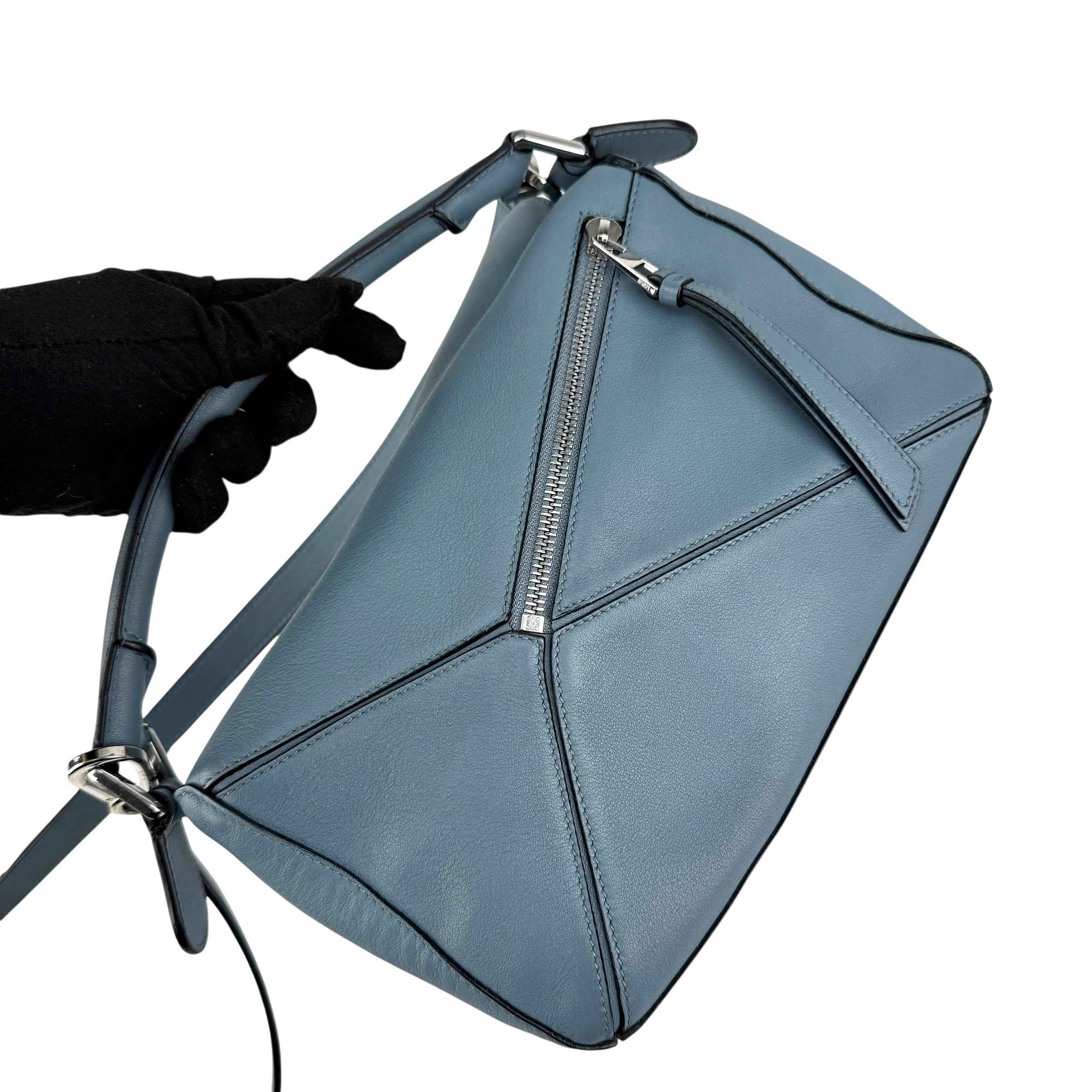 Loewe Calfskin Small Puzzle Bag Stone Blue