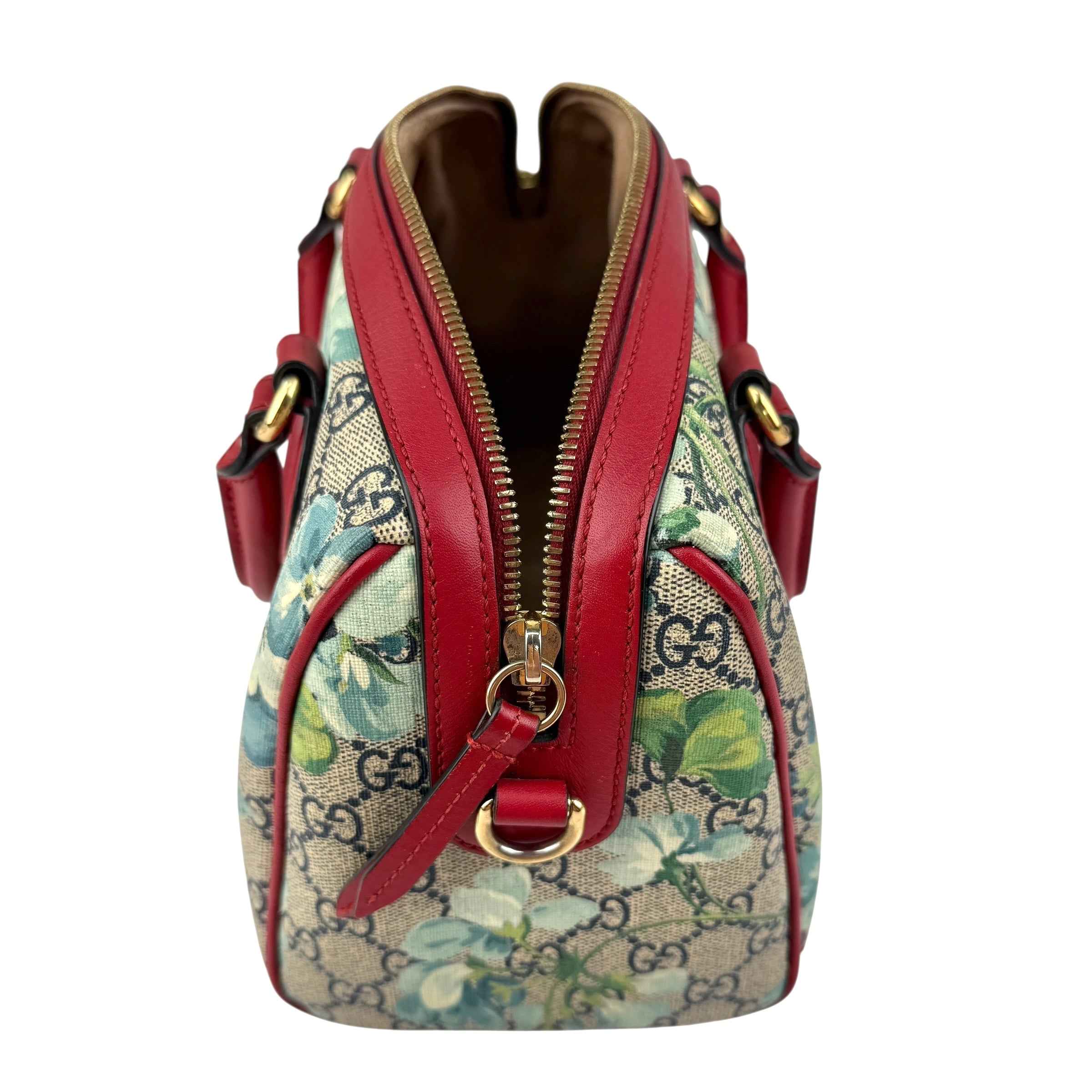 Gucci Beige/Blue GG Coated Canvas Supreme Blooms Top Handle Boston Bag