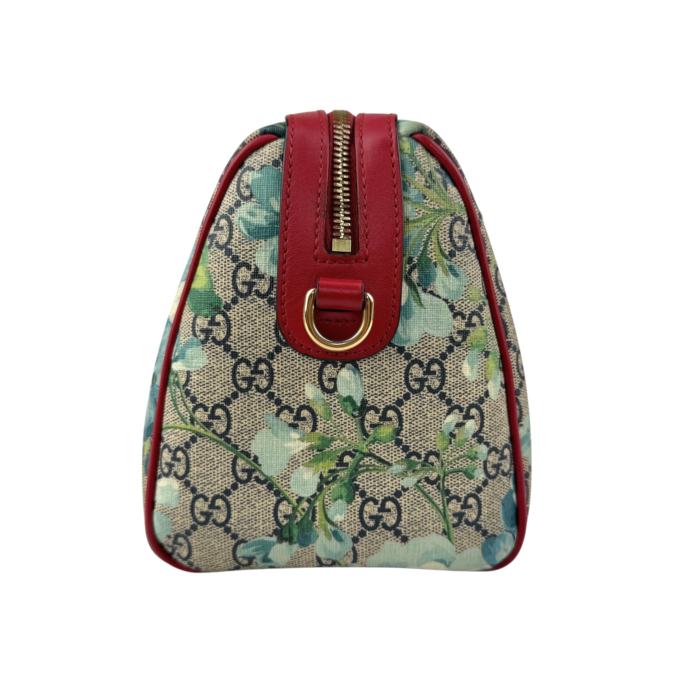 Pre-owned Gucci Beige/Blue GG Coated Canvas Supreme Blooms Top Handle Boston Bag