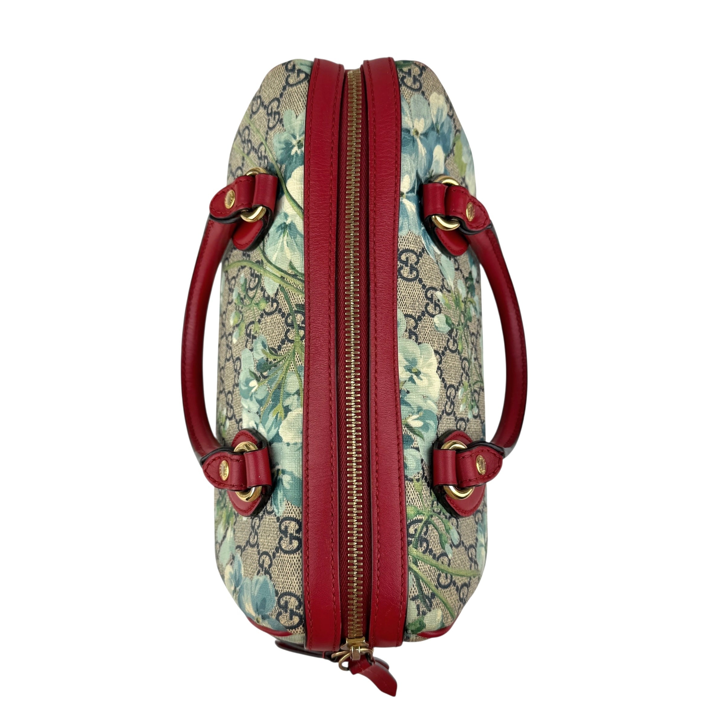 Pre-owned Gucci Beige/Blue GG Coated Canvas Supreme Blooms Top Handle Boston Bag