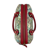 Pre-owned Gucci Beige/Blue GG Coated Canvas Supreme Blooms Top Handle Boston Bag