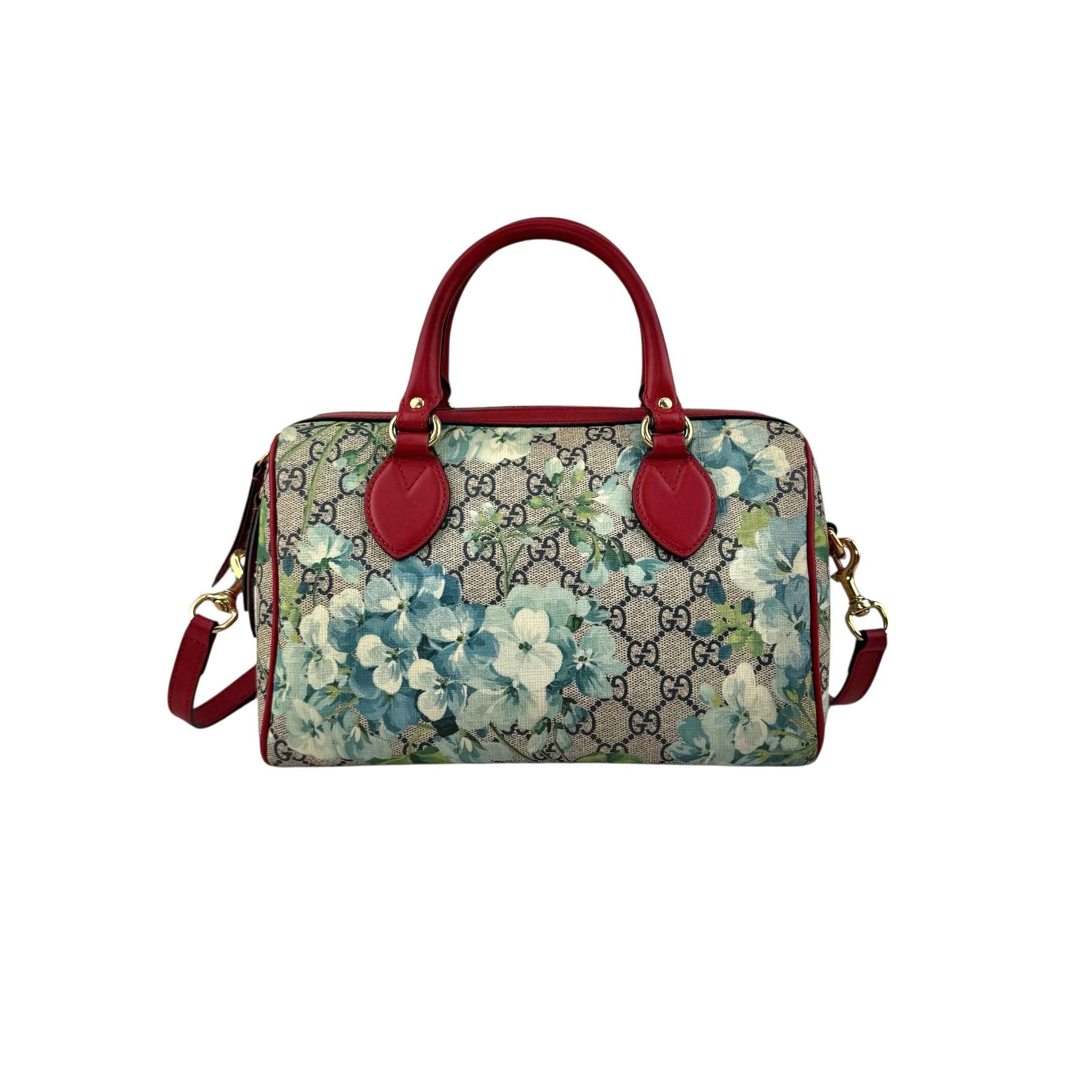 Gucci Beige/Blue GG Coated Canvas Supreme Blooms Top Handle Boston Bag
