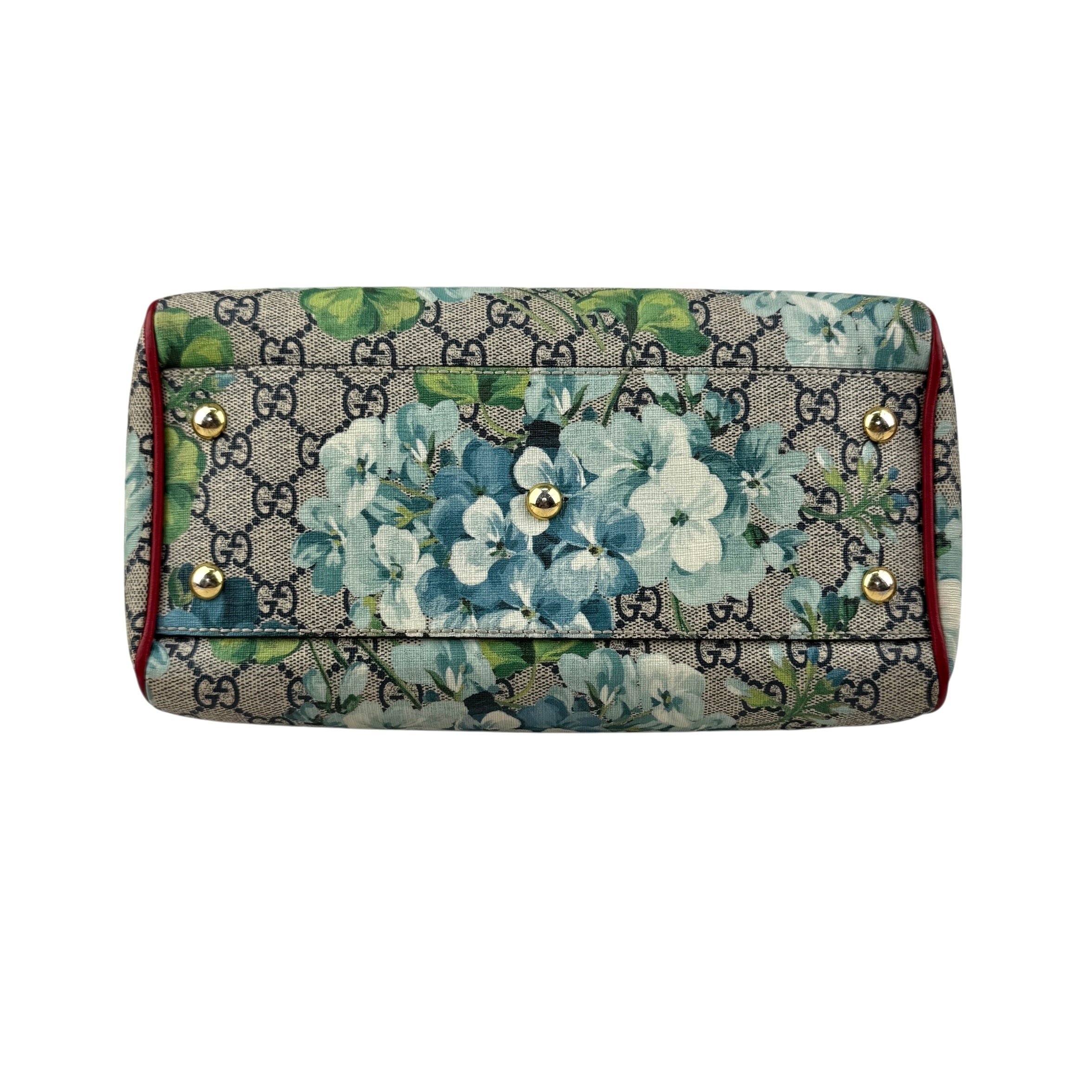 Pre-owned Gucci Beige/Blue GG Coated Canvas Supreme Blooms Top Handle Boston Bag