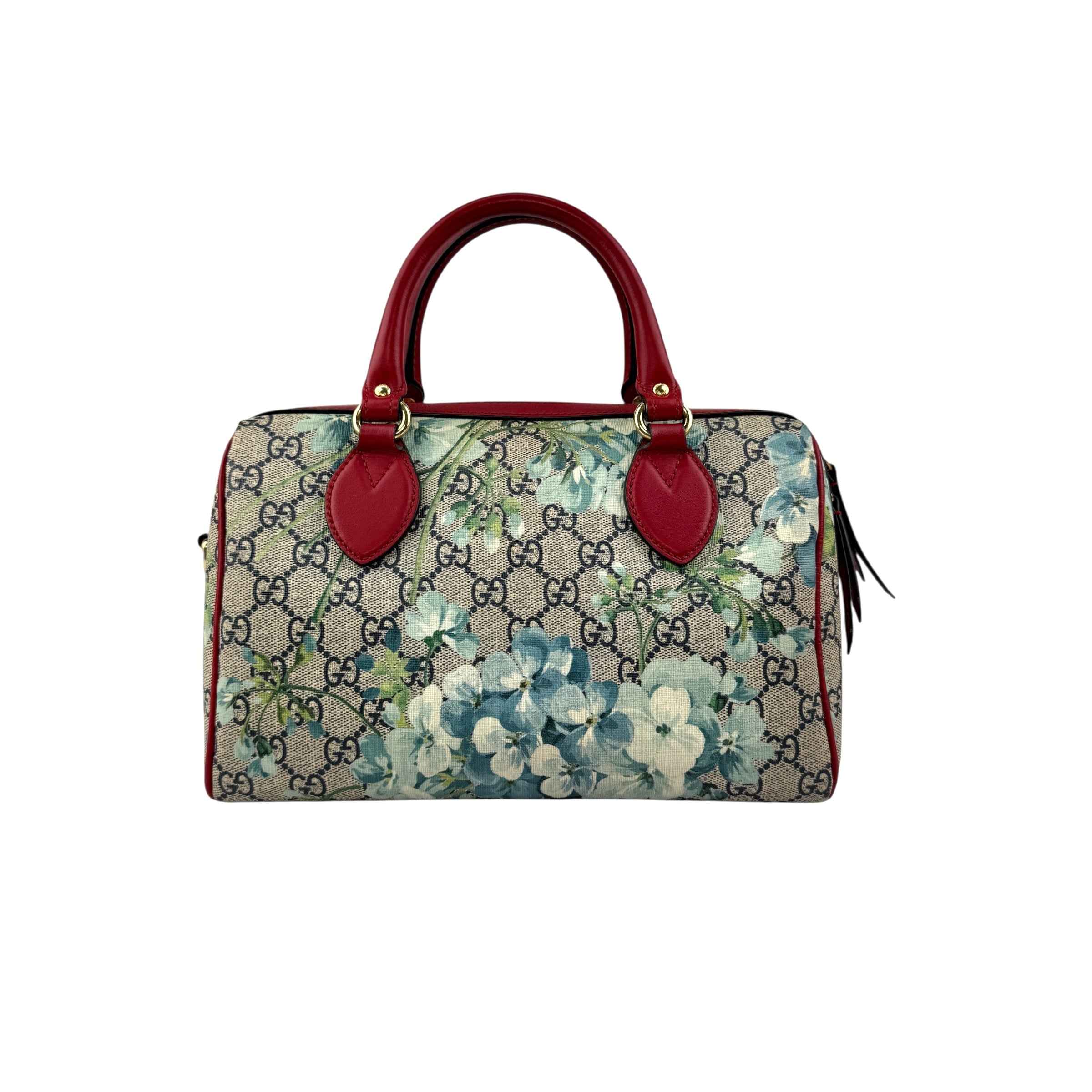 Gucci Beige/Blue GG Coated Canvas Supreme Blooms Top Handle Boston Bag