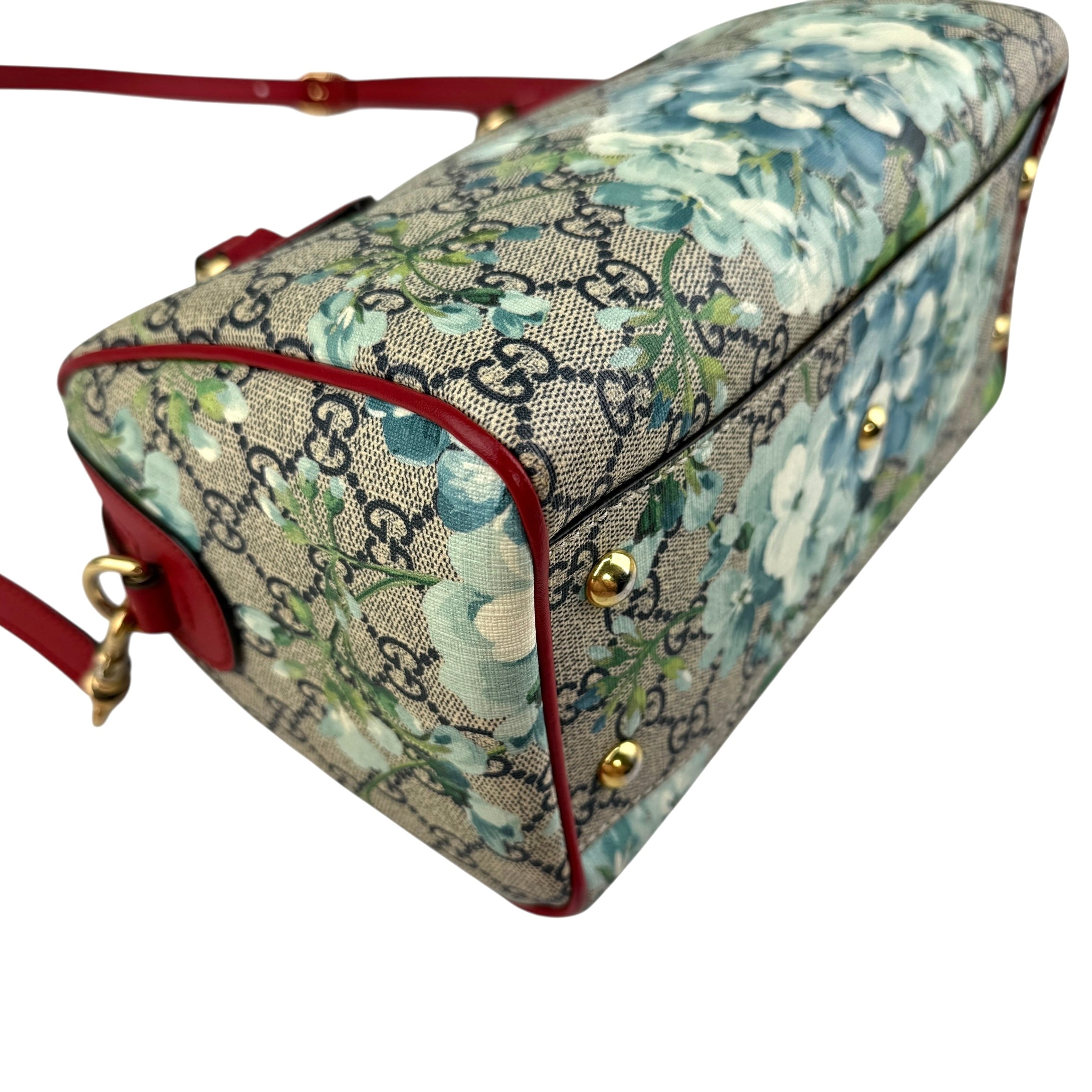 Pre-owned Gucci Beige/Blue GG Coated Canvas Supreme Blooms Top Handle Boston Bag