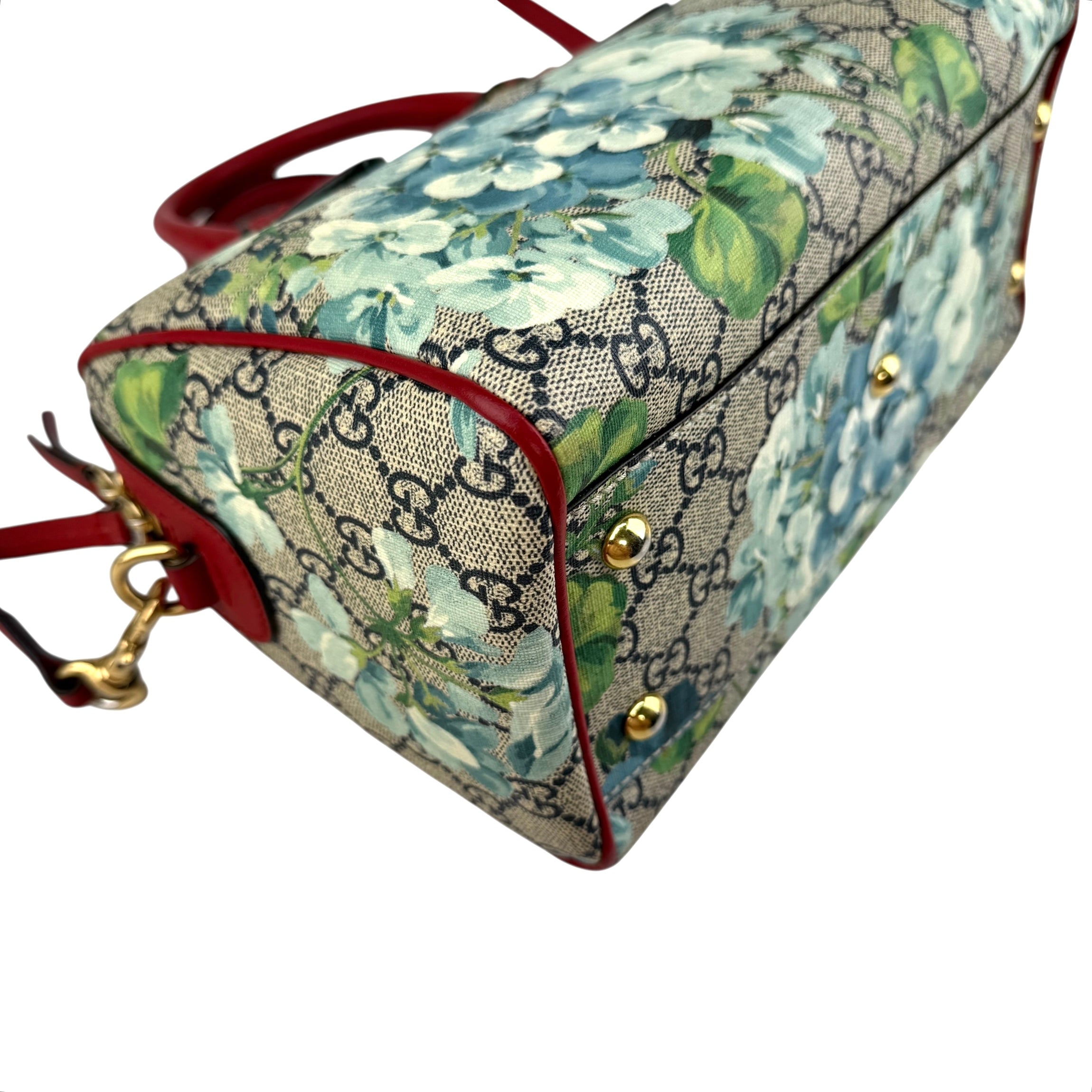 Pre-owned Gucci Beige/Blue GG Coated Canvas Supreme Blooms Top Handle Boston Bag