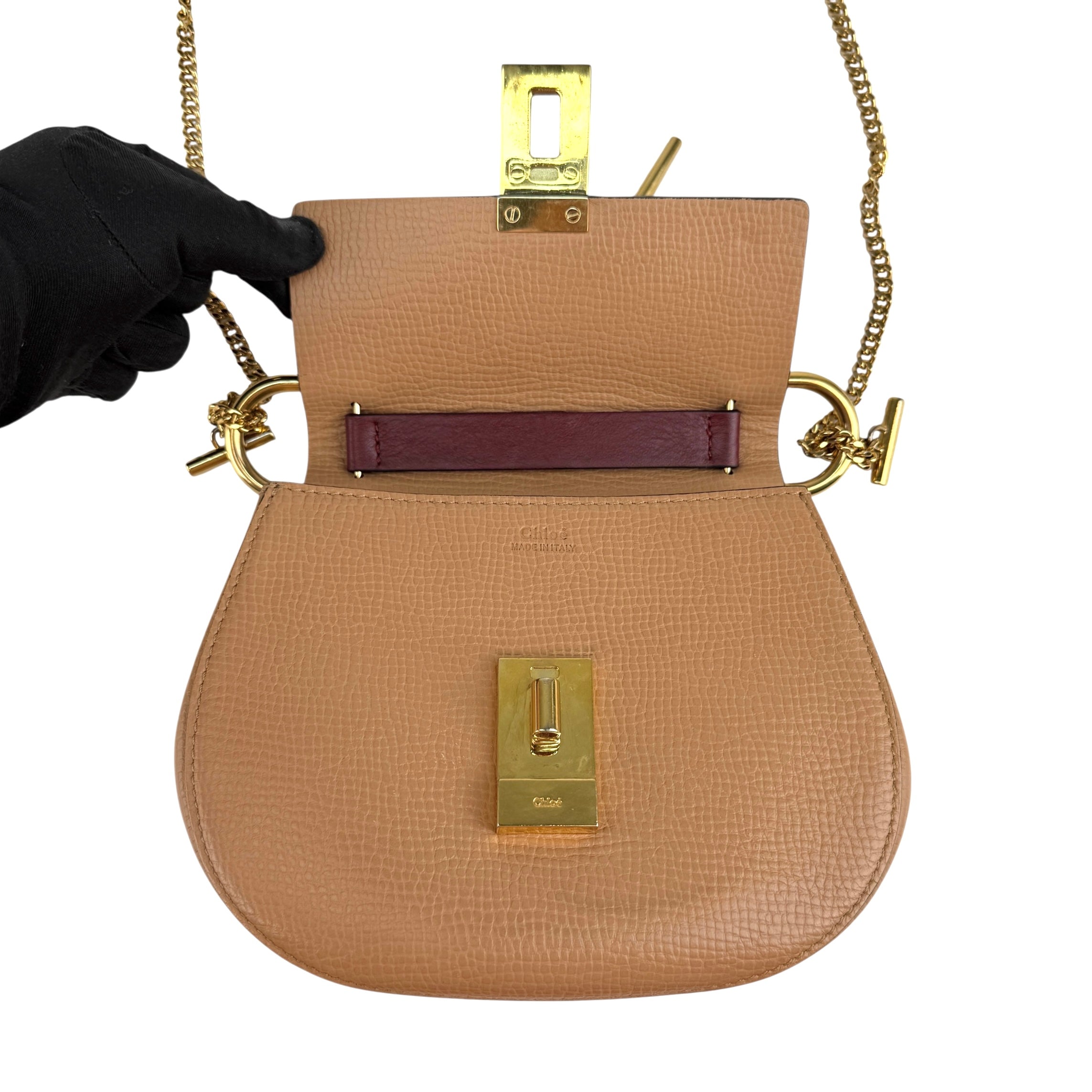 Pre-owned Chloe Peach/Maroon Leather Drew Crossbody Bag