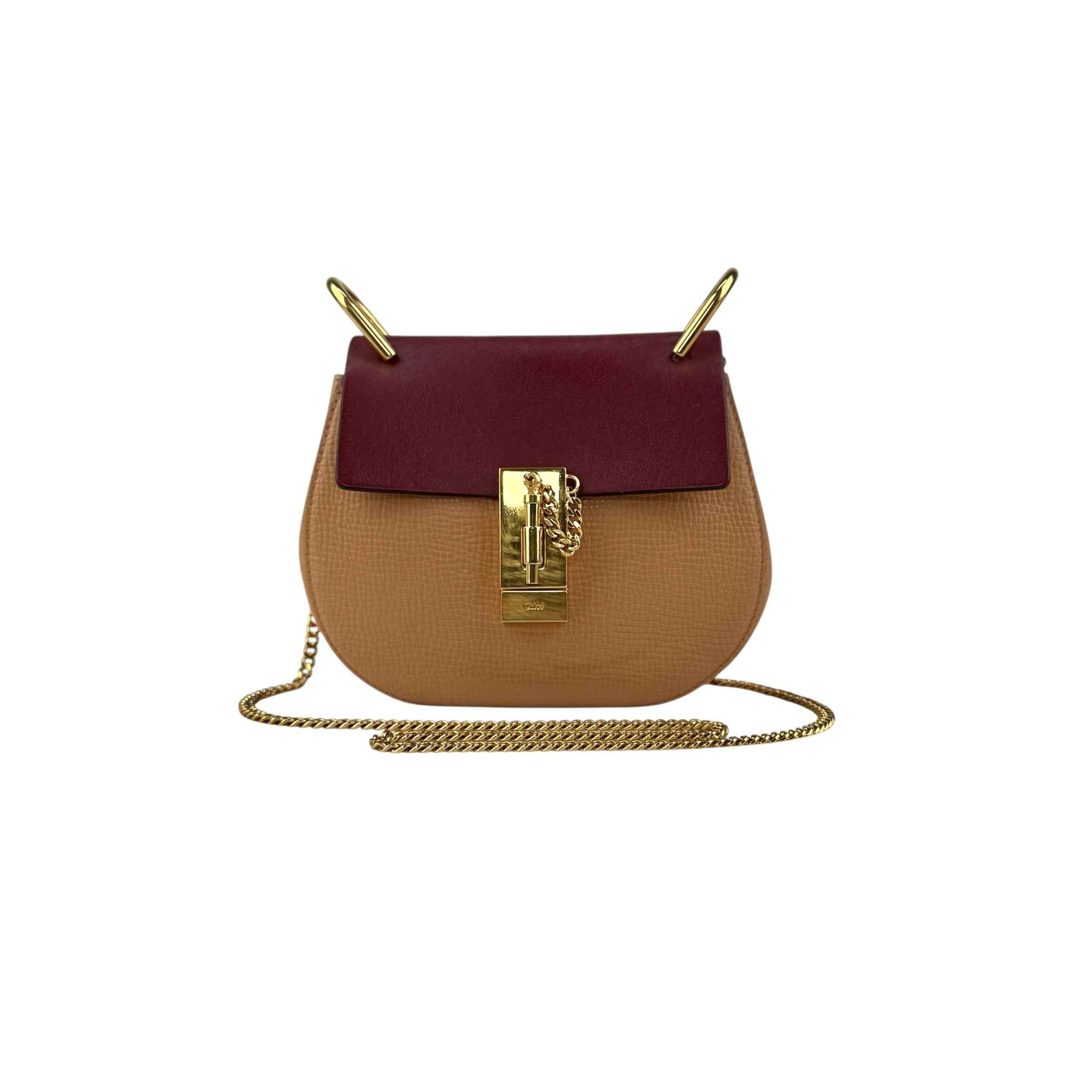 Chloe Peach/Maroon Leather Drew Crossbody Bag
