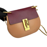 Chloe Peach/Maroon Leather Drew Crossbody Bag