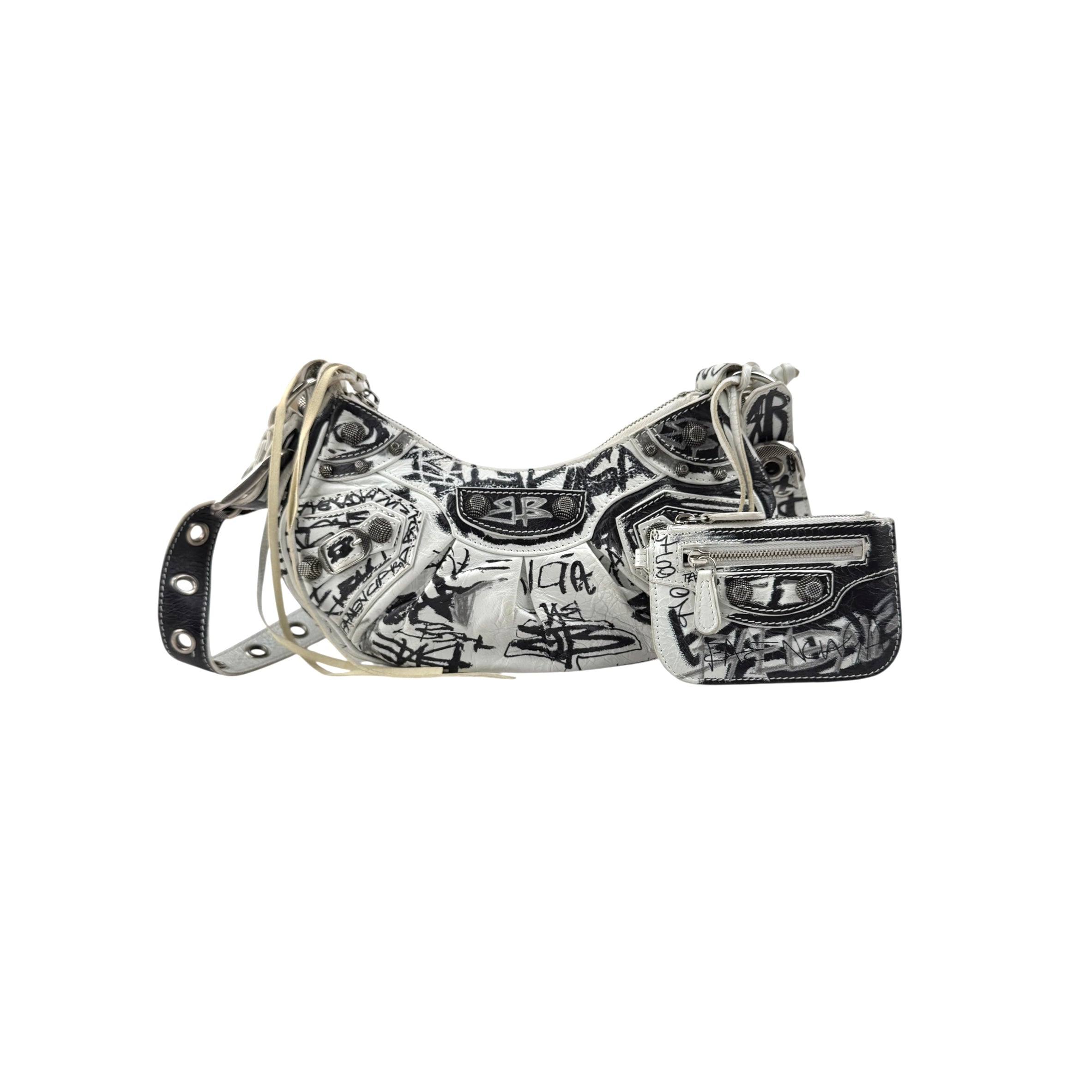 Pre-owned Balenciaga Graffiti Le Cagole XS White Leather Shoulder Bag shoulder bag main image