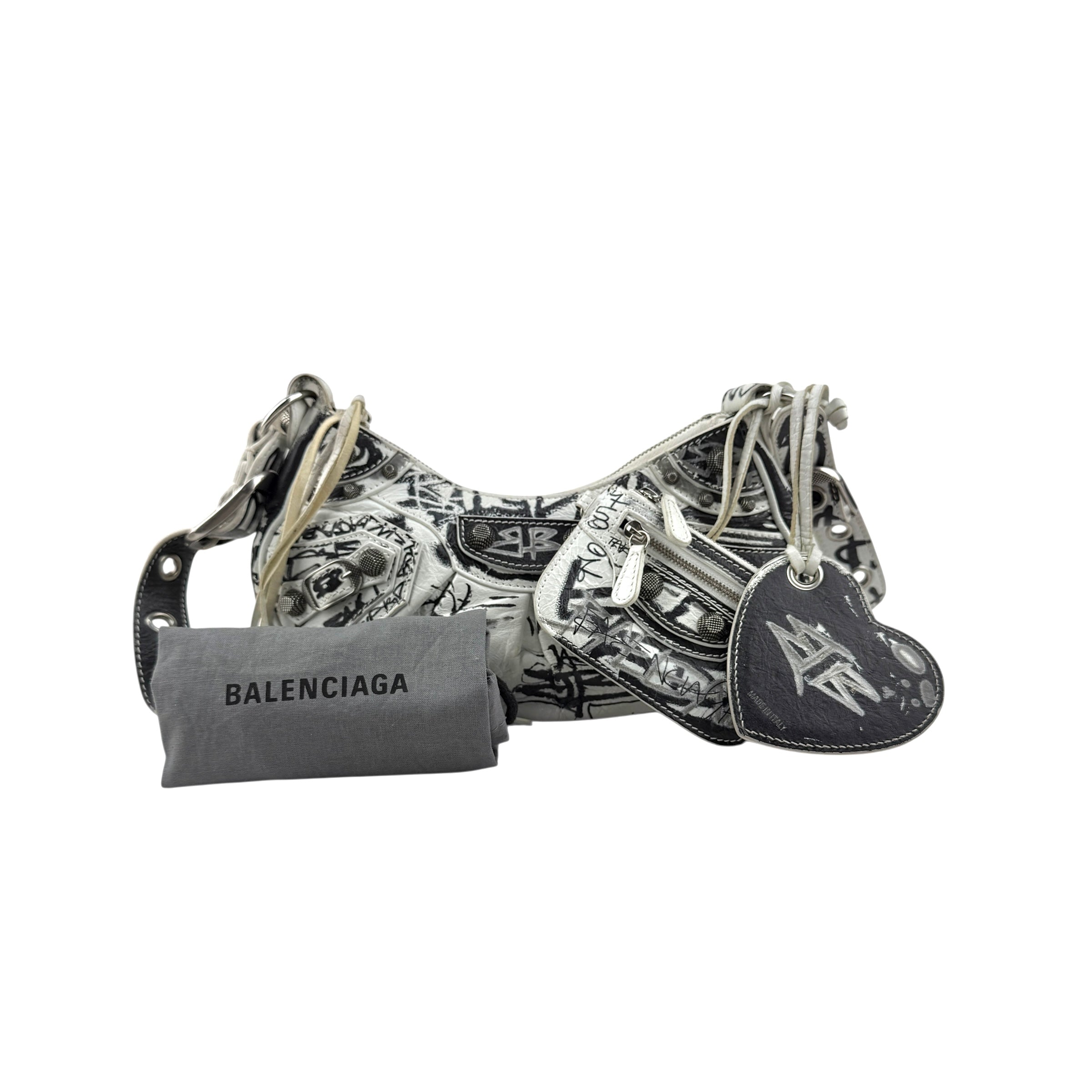 Pre-owned Balenciaga Graffiti Le Cagole XS White Leather Shoulder Bag shoulder bag back view