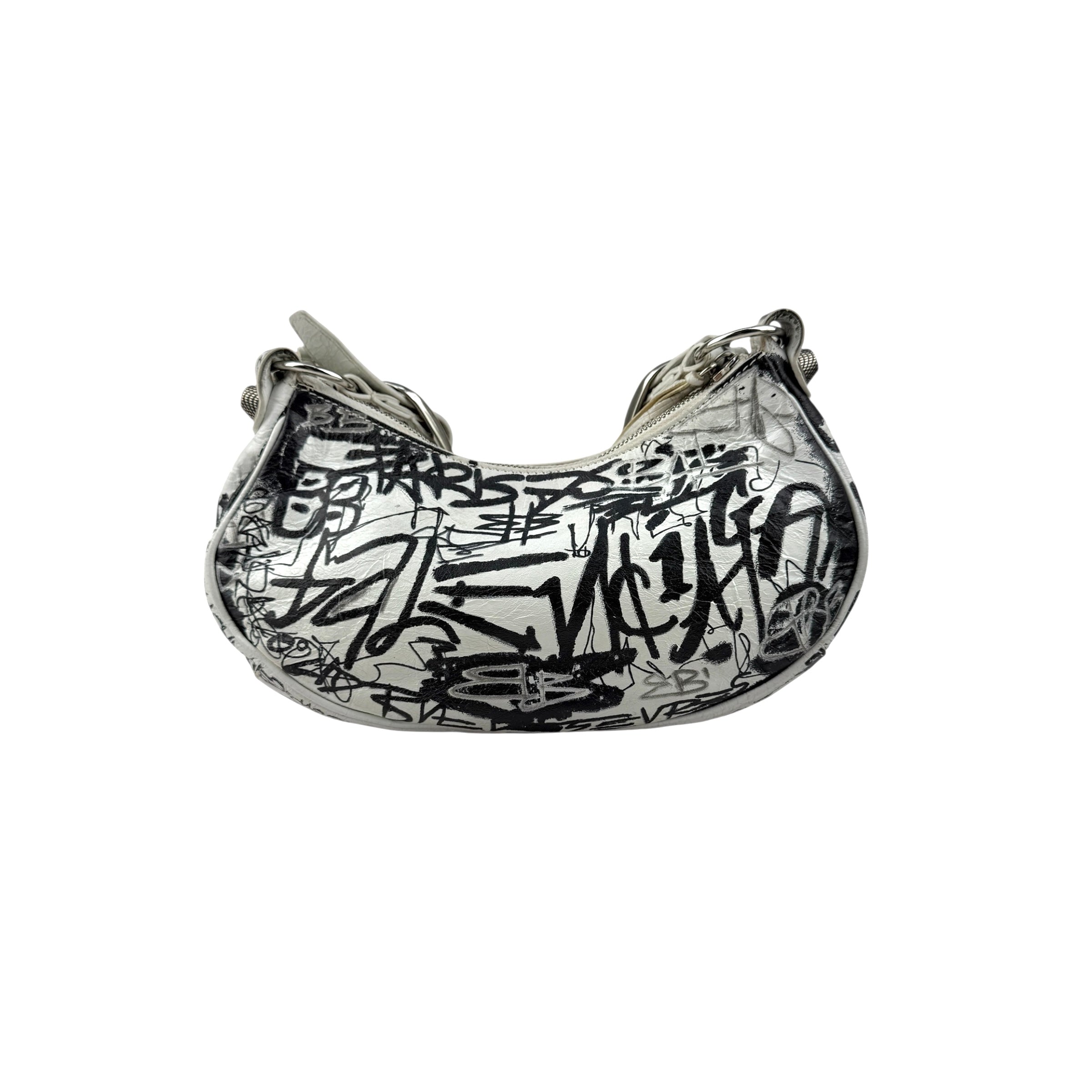 Pre-owned Balenciaga Graffiti Le Cagole XS White Leather Shoulder Bag shoulder bag