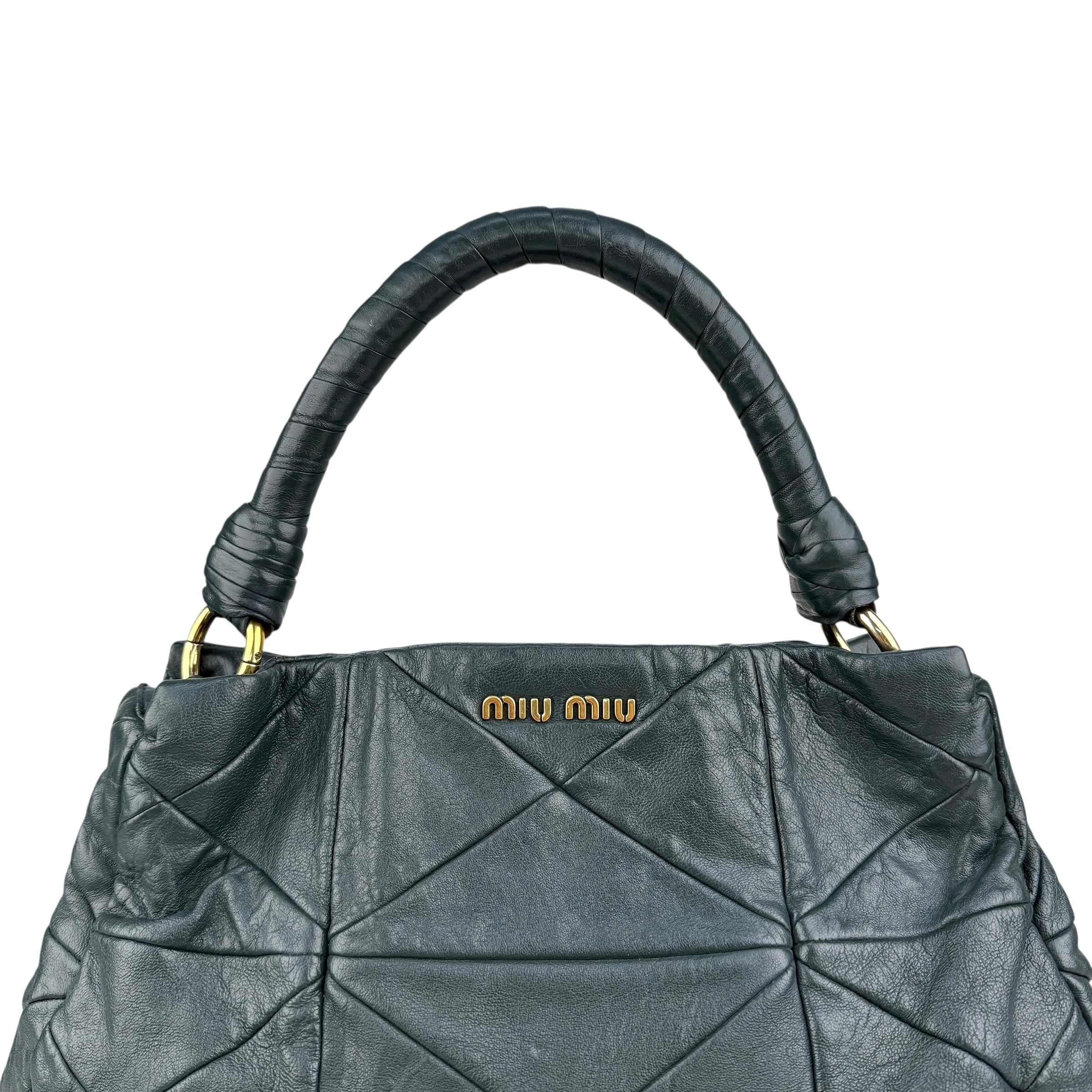 Pre-owned Miu Miu Dark Green Leather Quilted Top Handle Bag