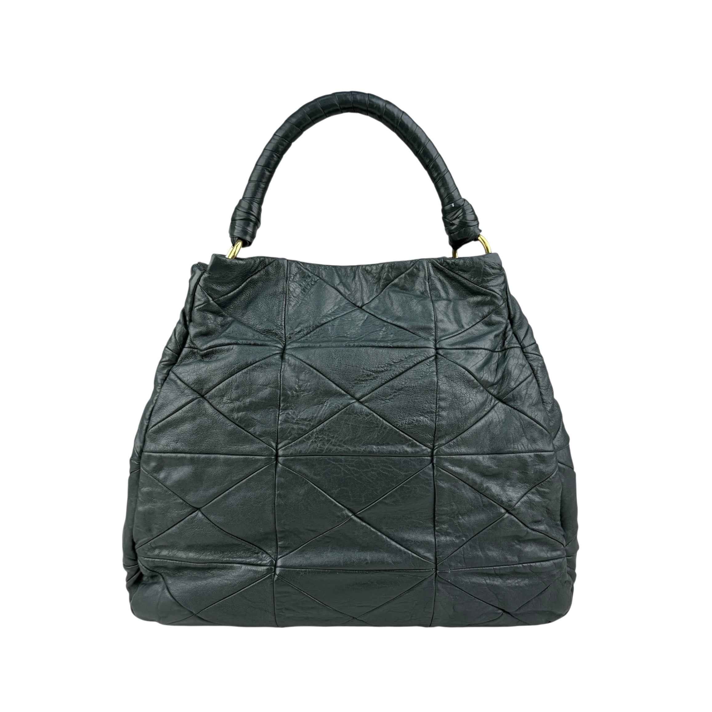 Miu Miu Dark Green Leather Quilted Top Handle Bag