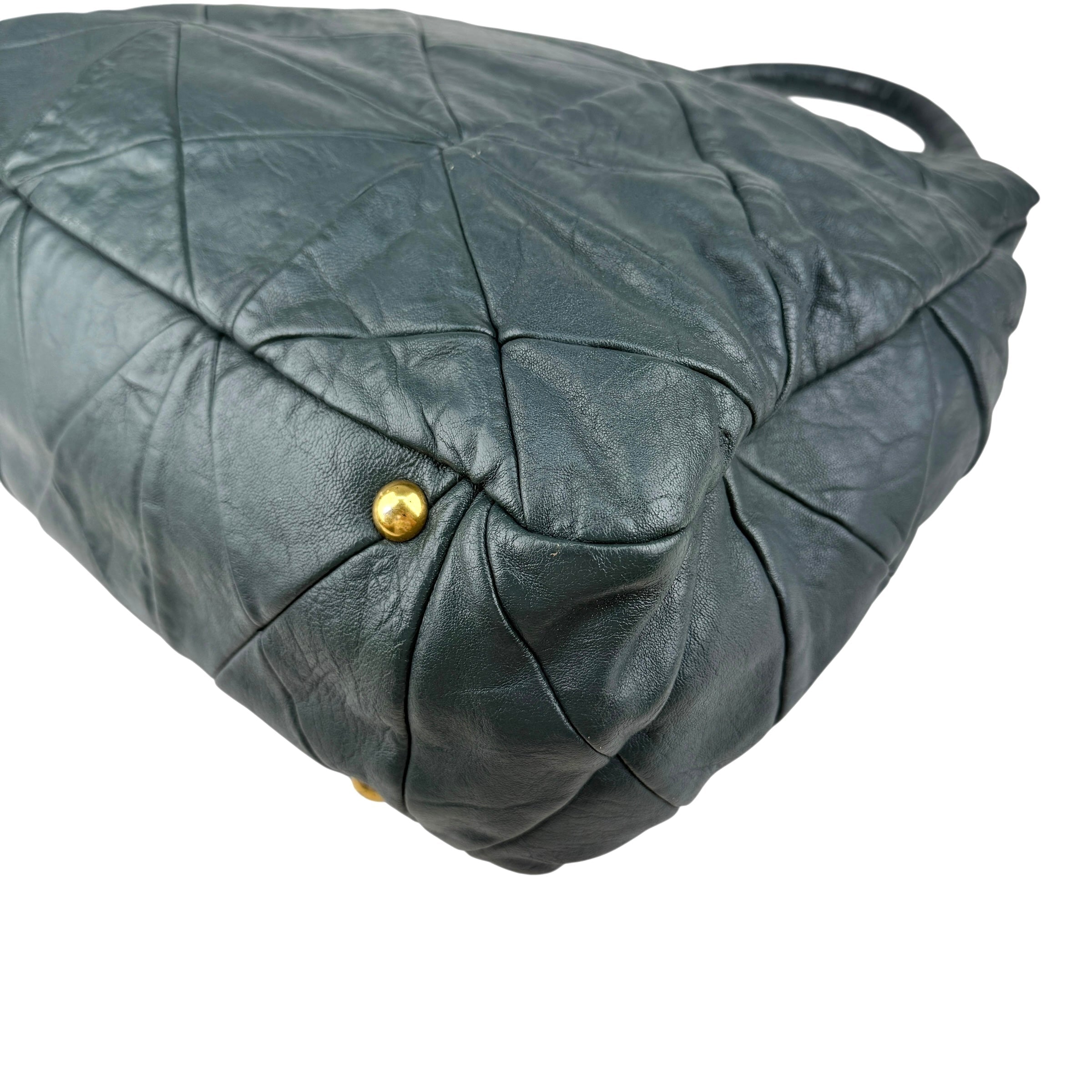 Pre-owned Miu Miu Dark Green Leather Quilted Top Handle Bag