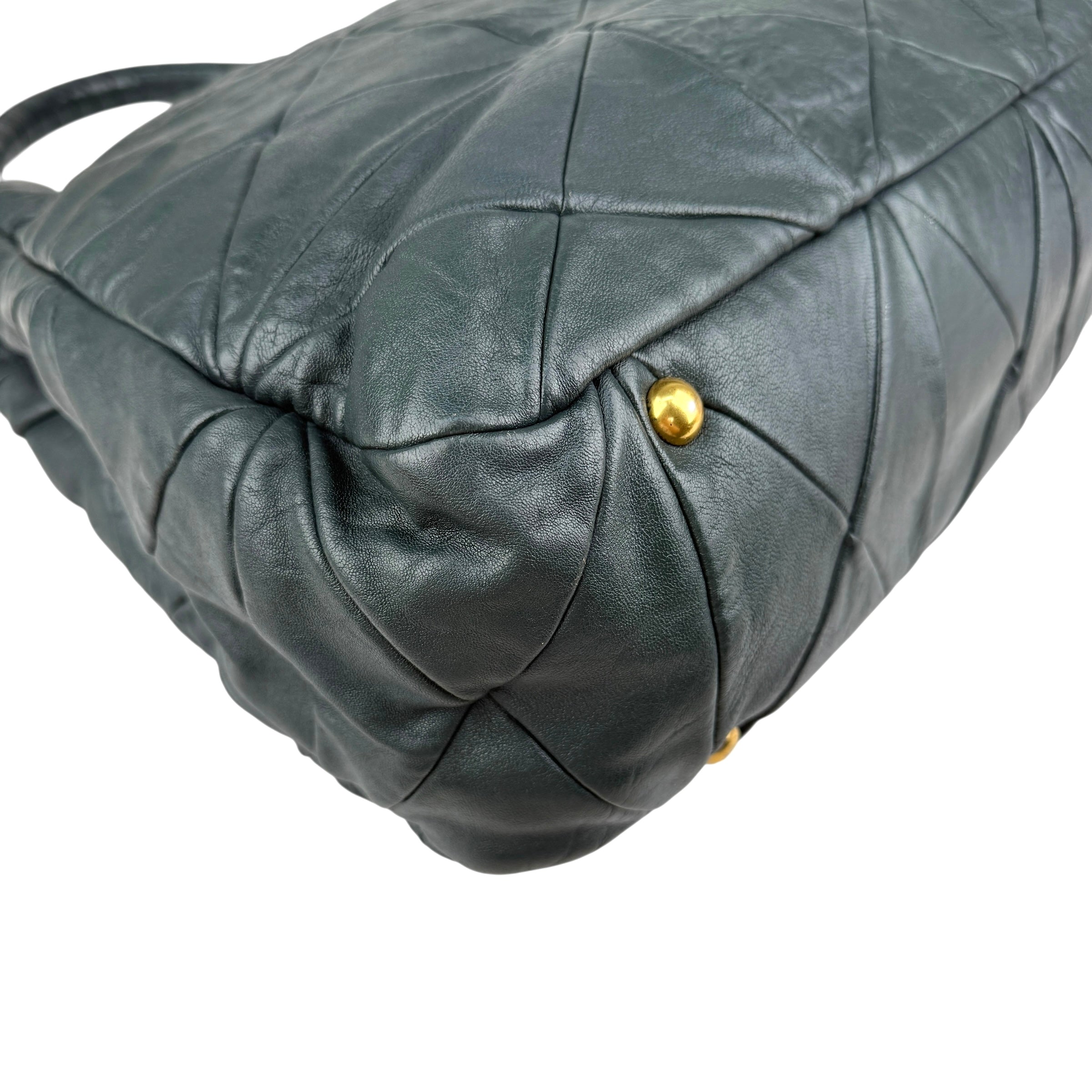 Pre-owned Miu Miu Dark Green Leather Quilted Top Handle Bag