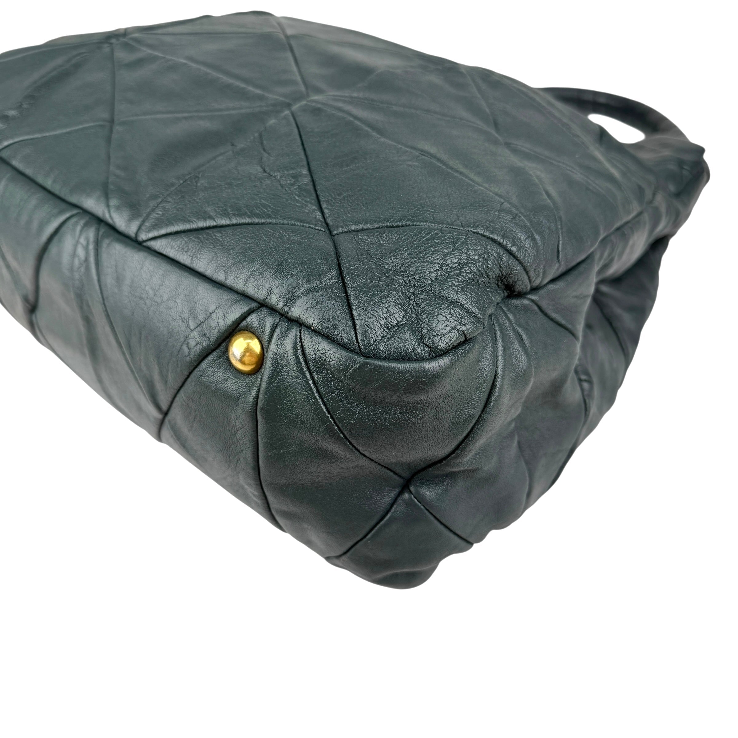 Pre-owned Miu Miu Dark Green Leather Quilted Top Handle Bag