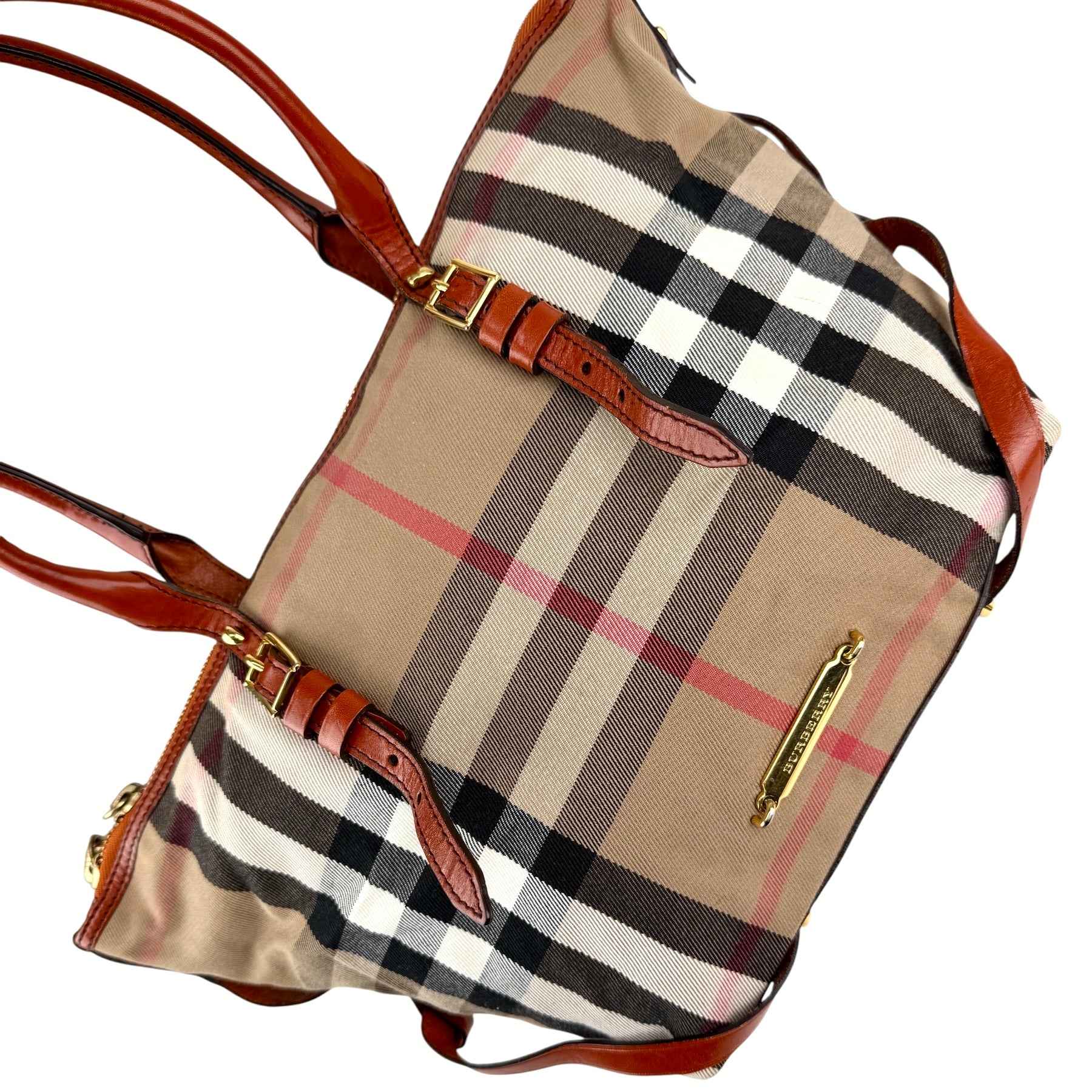 Burberry Leather and Bridle House Check Canvas Salisbury Tote Bag