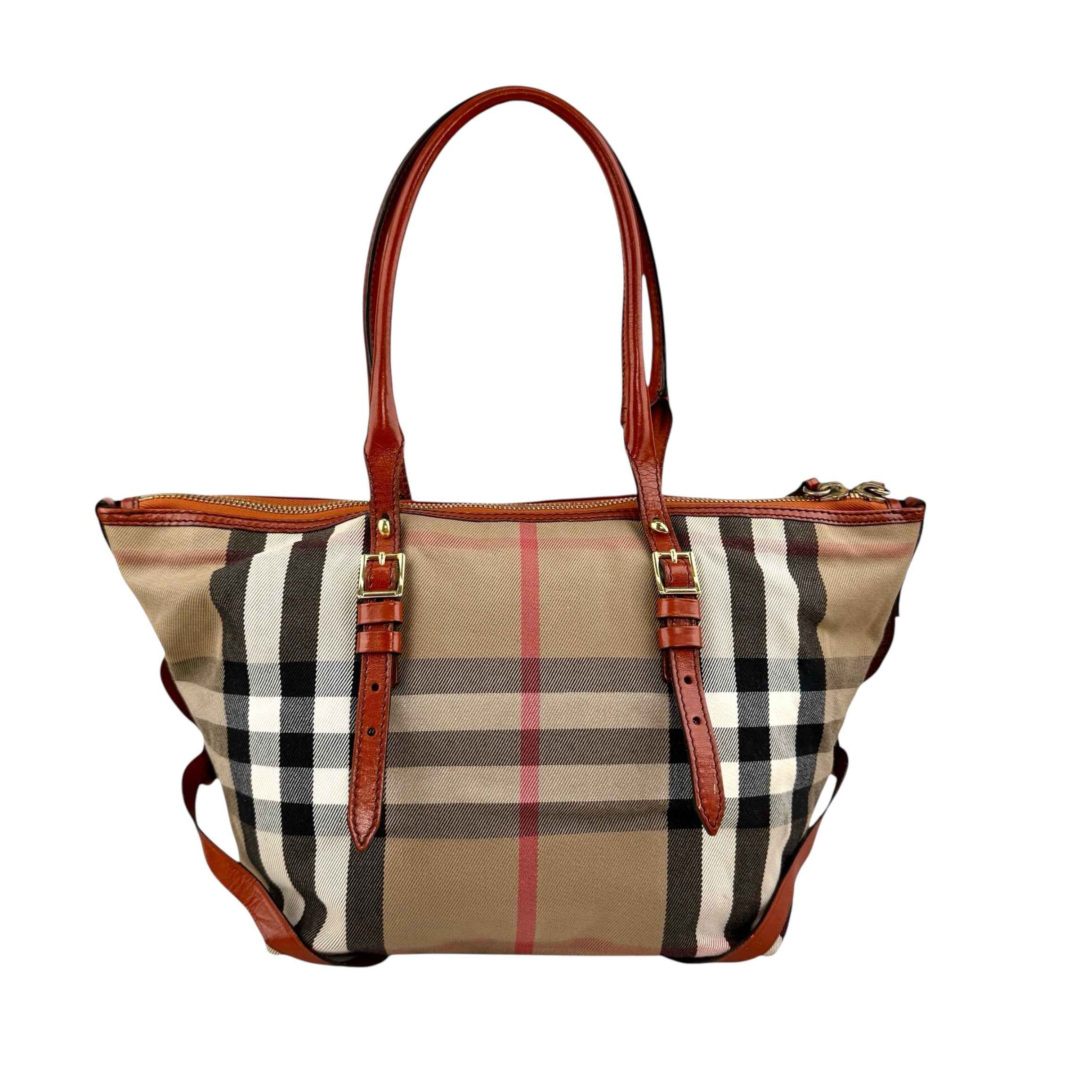 Burberry Leather and Bridle House Check Canvas Salisbury Tote Bag