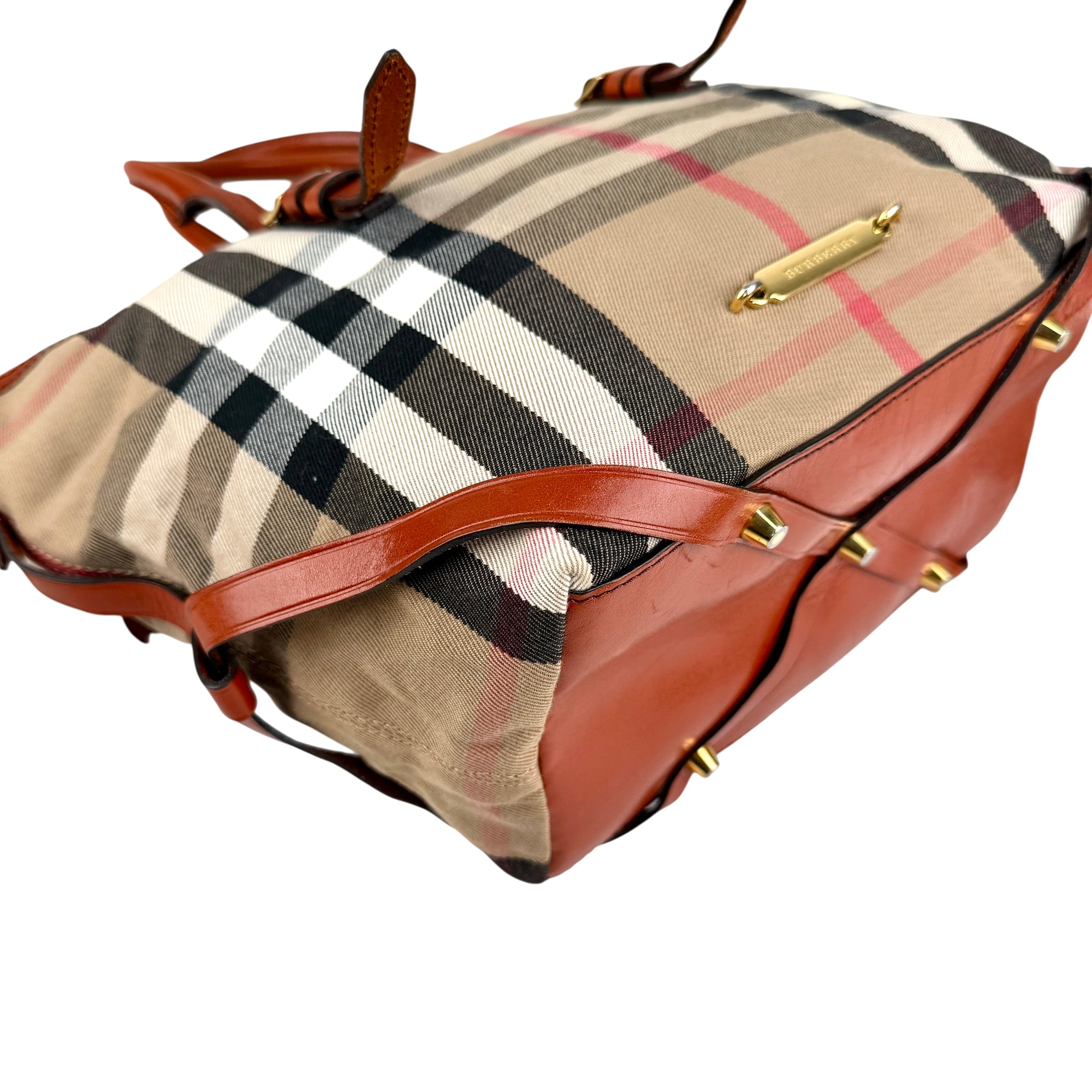 Pre-owned Burberry Leather and Bridle House Check Canvas Salisbury Tote Bag
