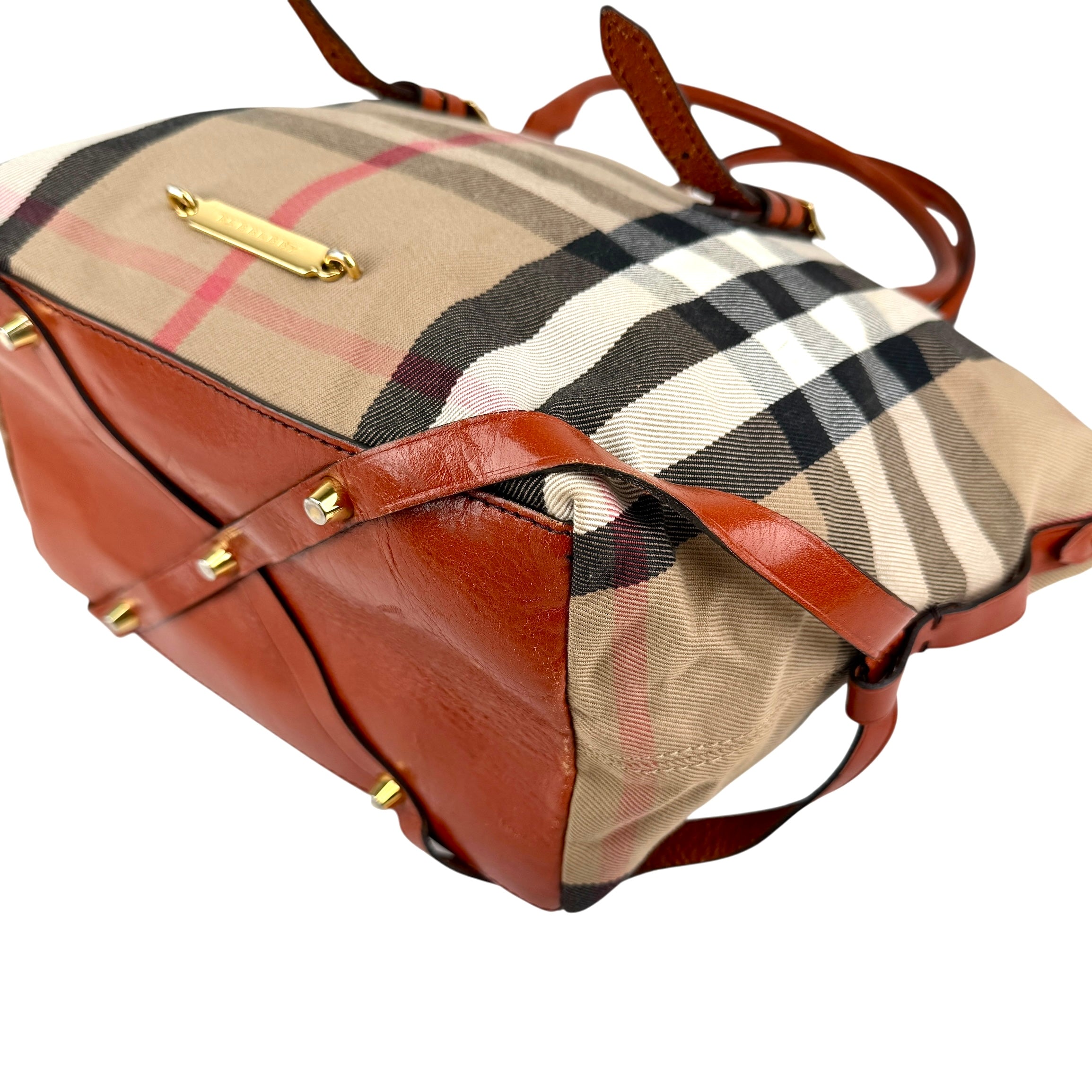 Pre-owned Burberry Leather and Bridle House Check Canvas Salisbury Tote Bag
