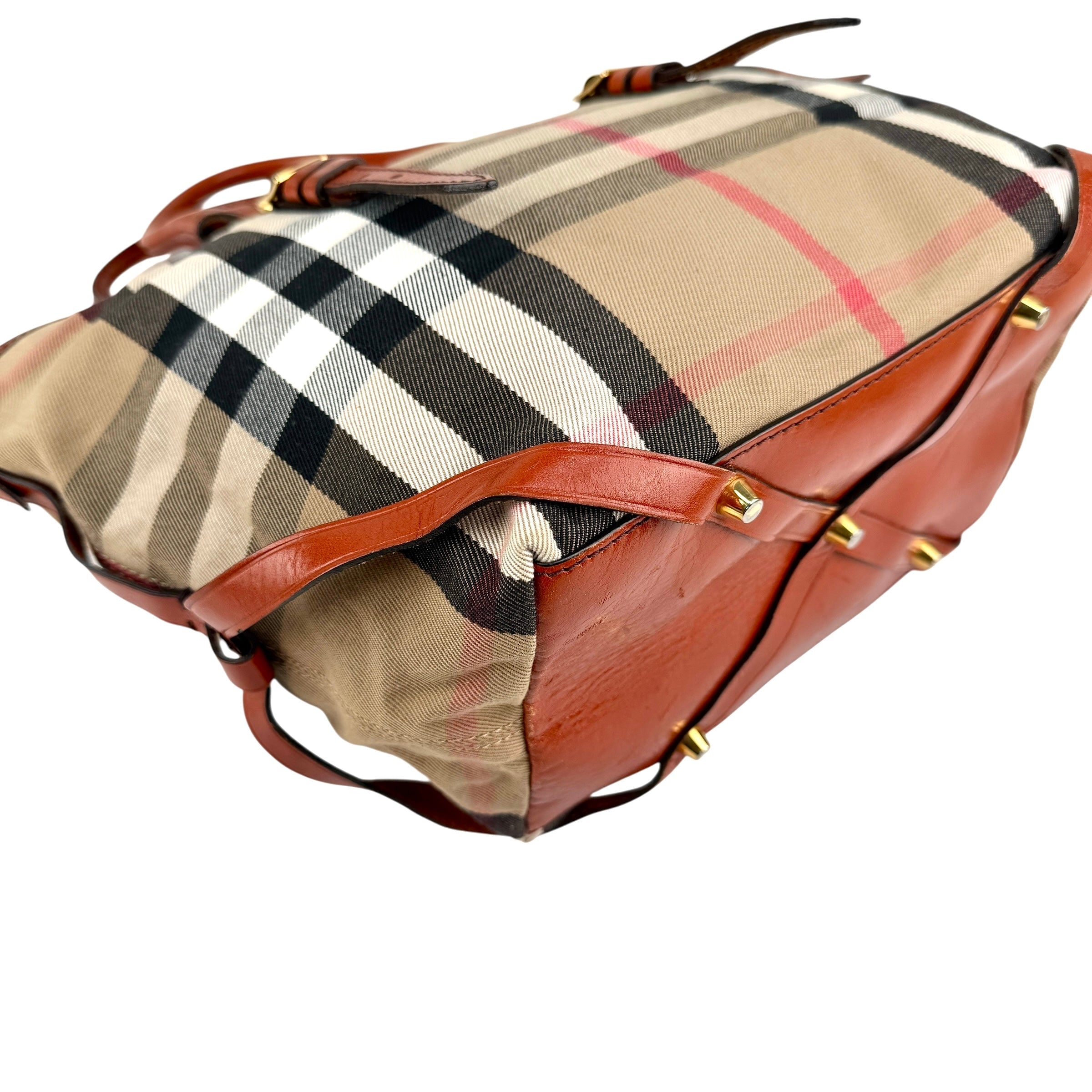 Pre-owned Burberry Leather and Bridle House Check Canvas Salisbury Tote Bag