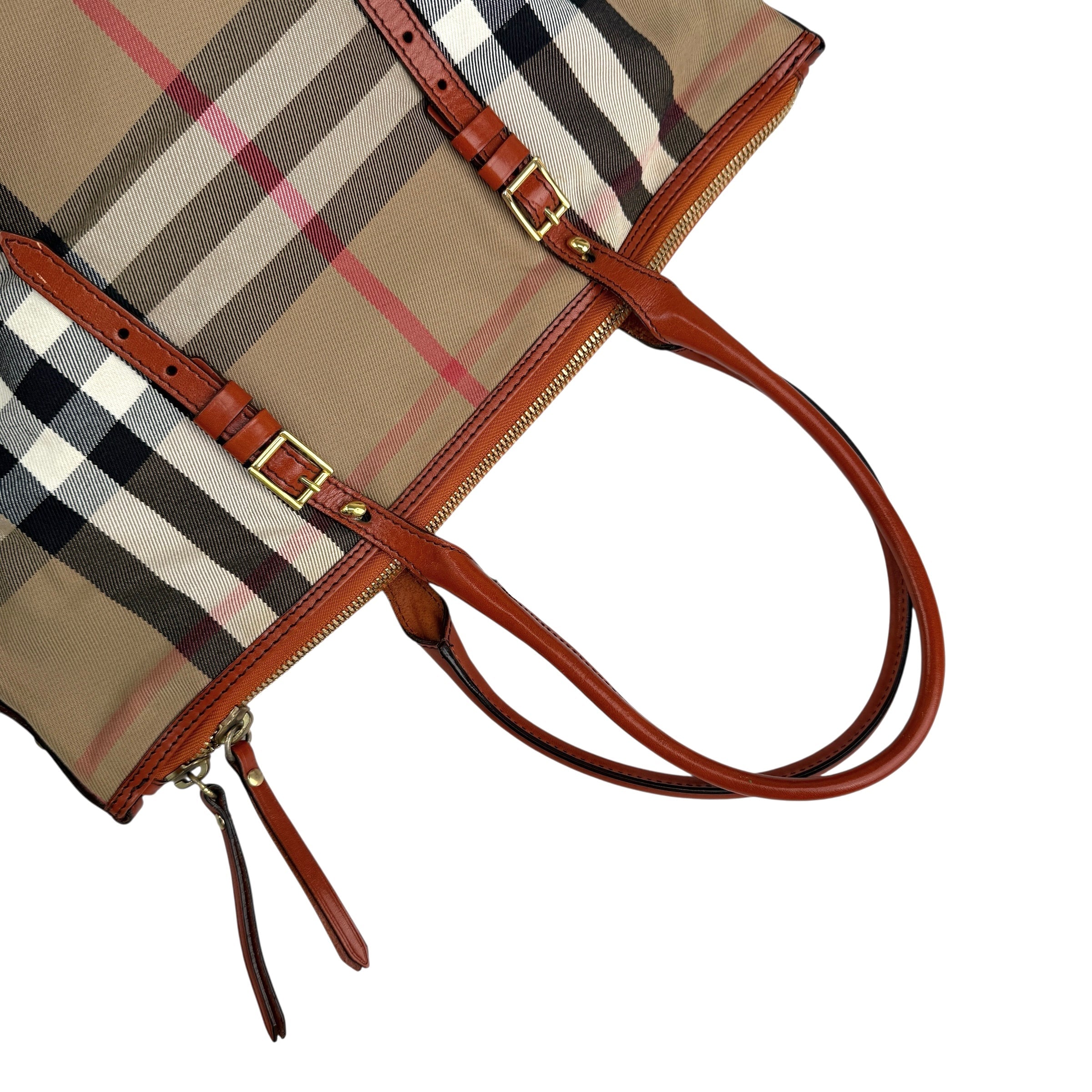 Pre-owned Burberry Leather and Bridle House Check Canvas Salisbury Tote Bag