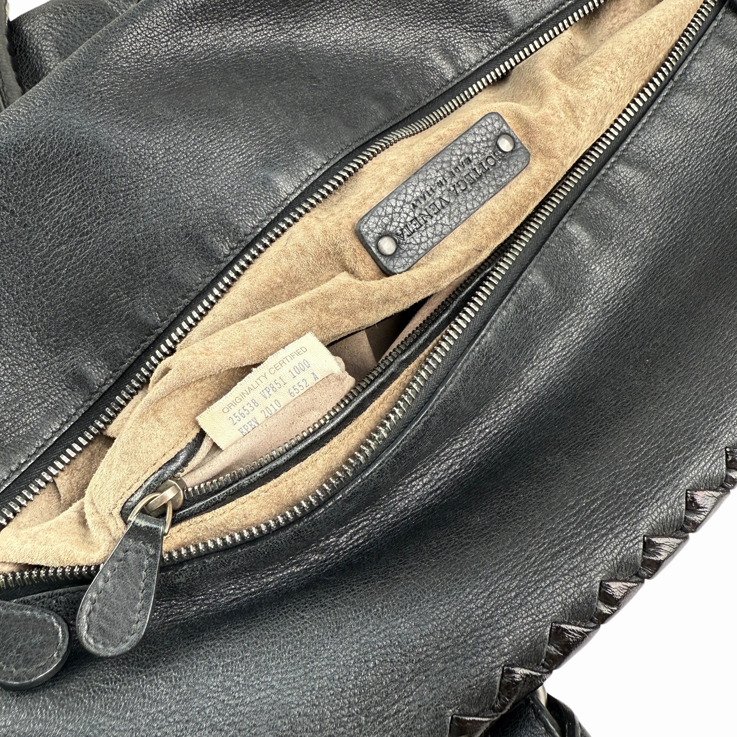 Pre-owned Bottega Veneta Black Intrecciato Trim Leather Tote