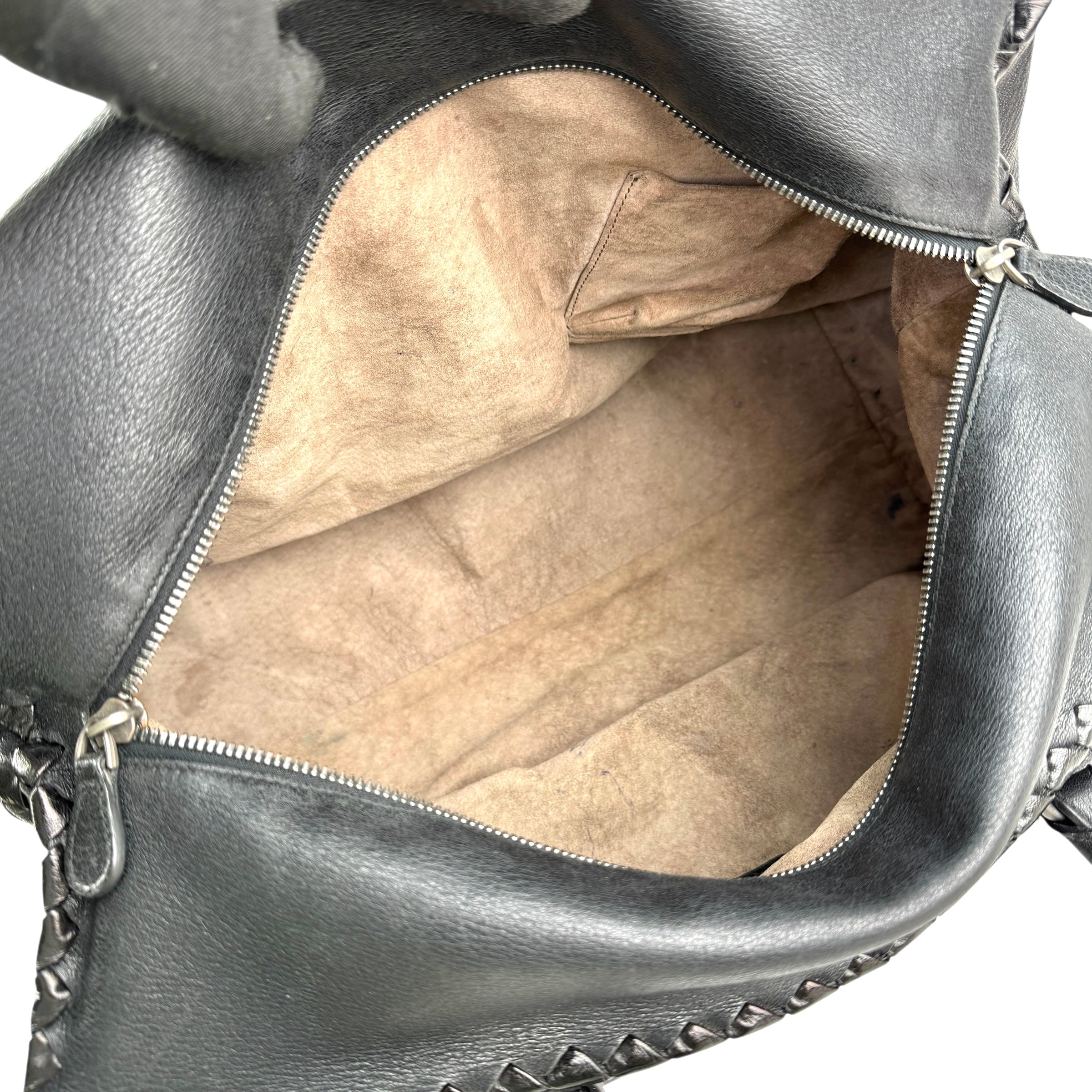 Pre-owned Bottega Veneta Black Intrecciato Trim Leather Tote