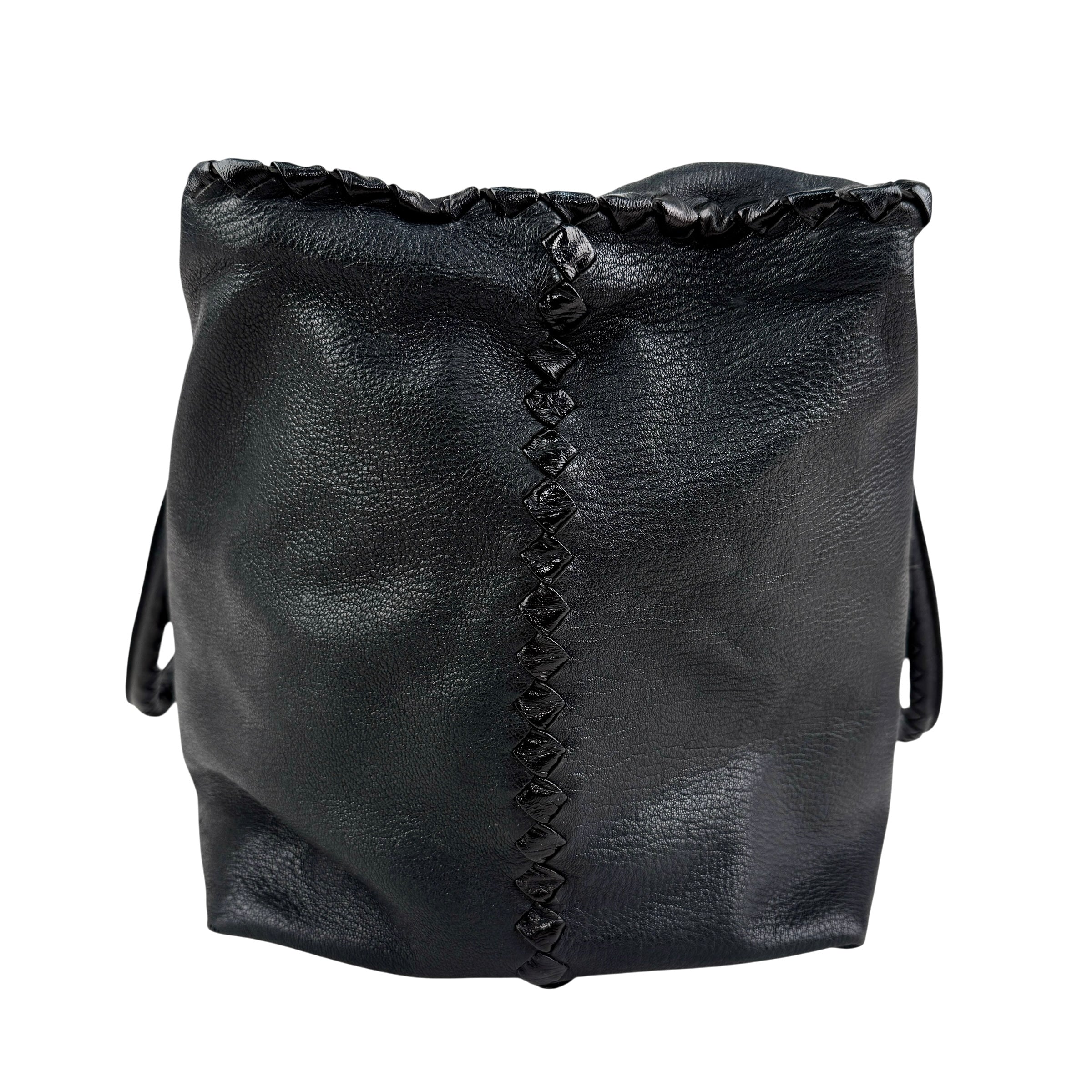 Pre-owned Bottega Veneta Black Intrecciato Trim Leather Tote