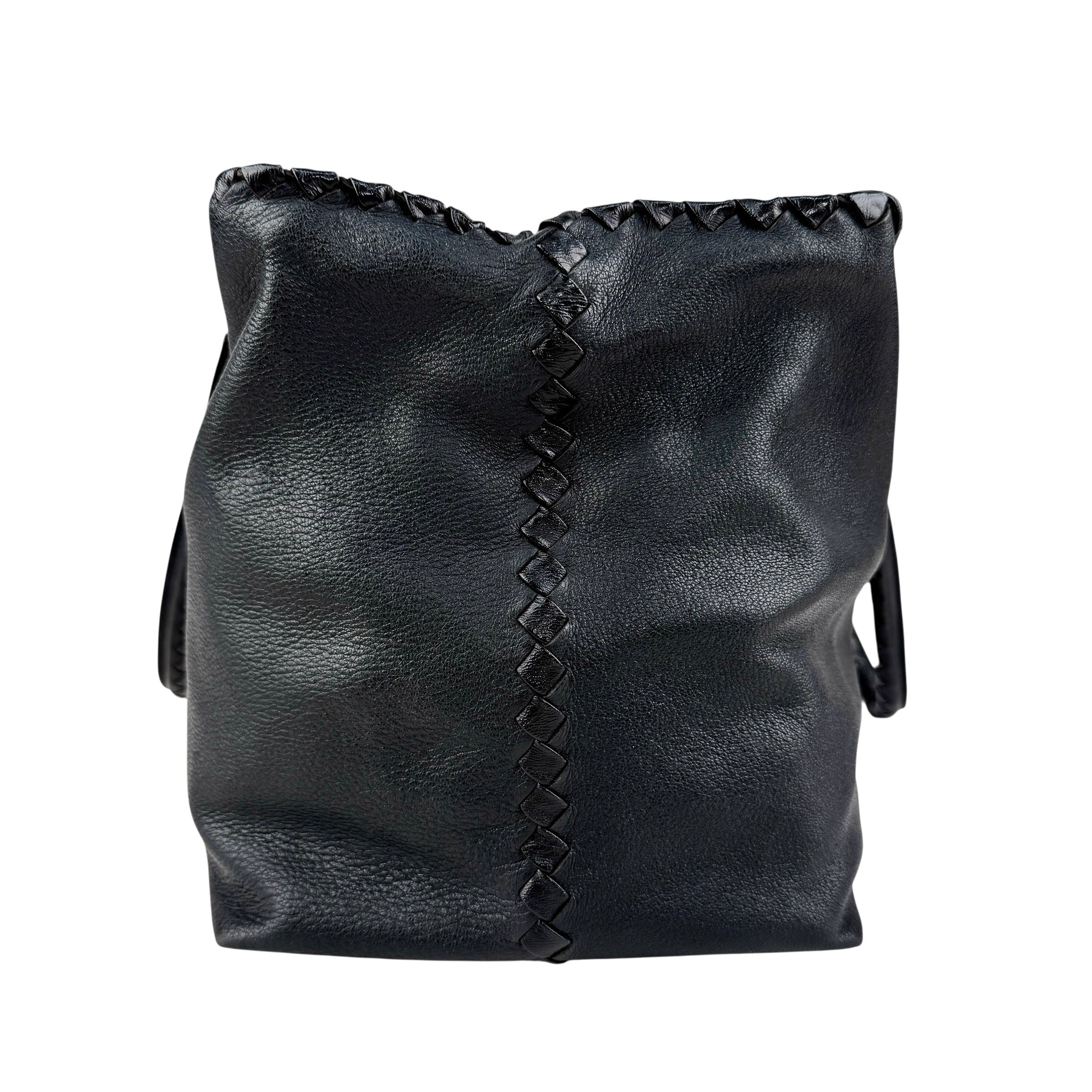 Pre-owned Bottega Veneta Black Intrecciato Trim Leather Tote