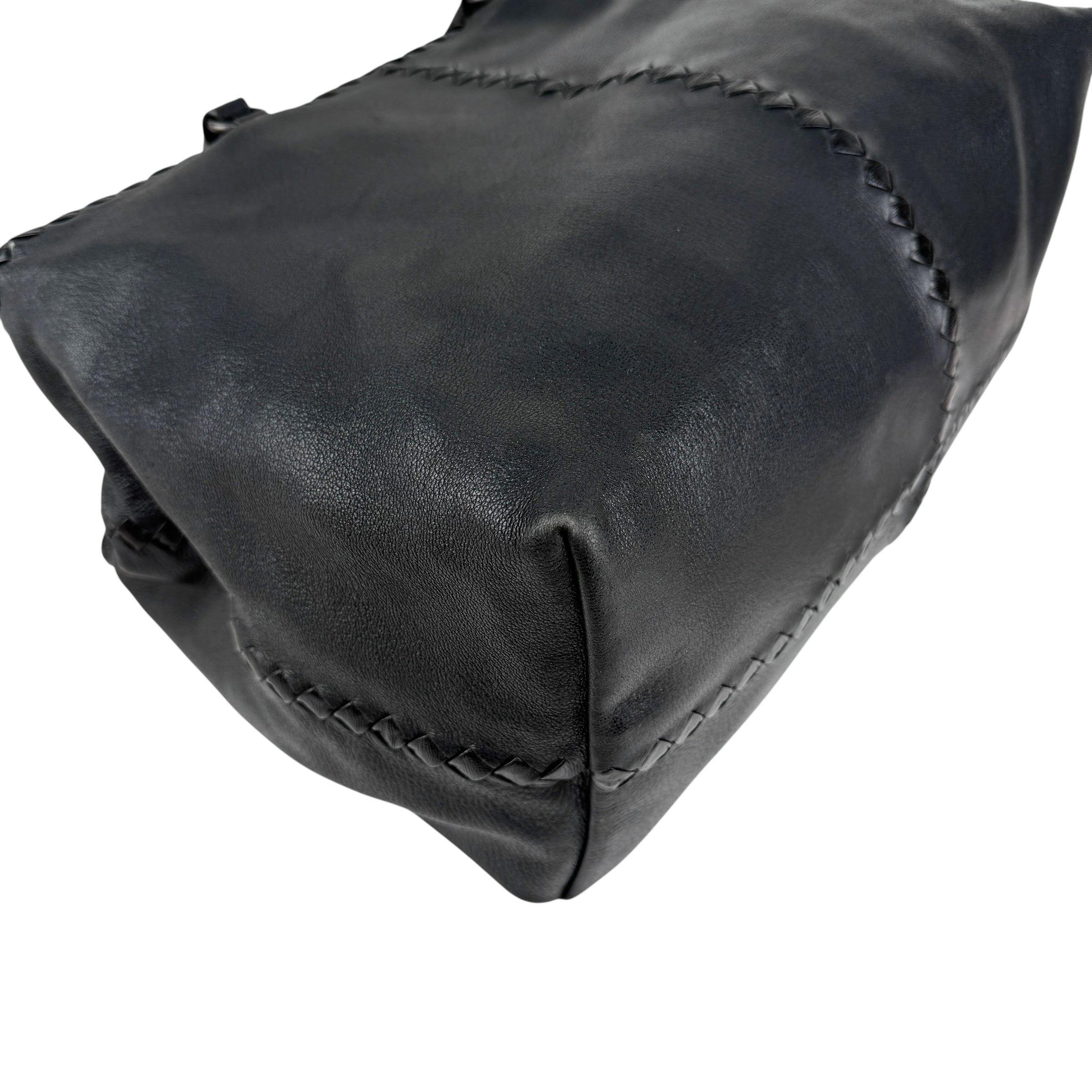 Pre-owned Bottega Veneta Black Intrecciato Trim Leather Tote