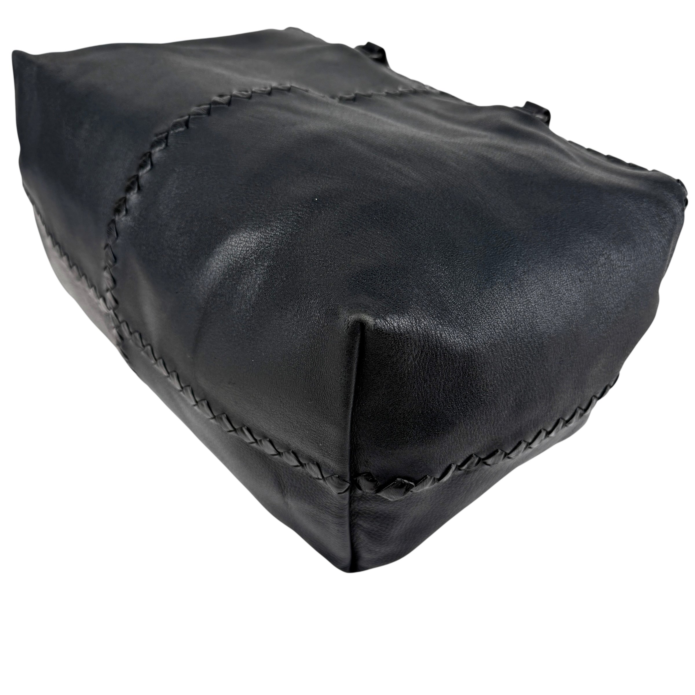 Pre-owned Bottega Veneta Black Intrecciato Trim Leather Tote