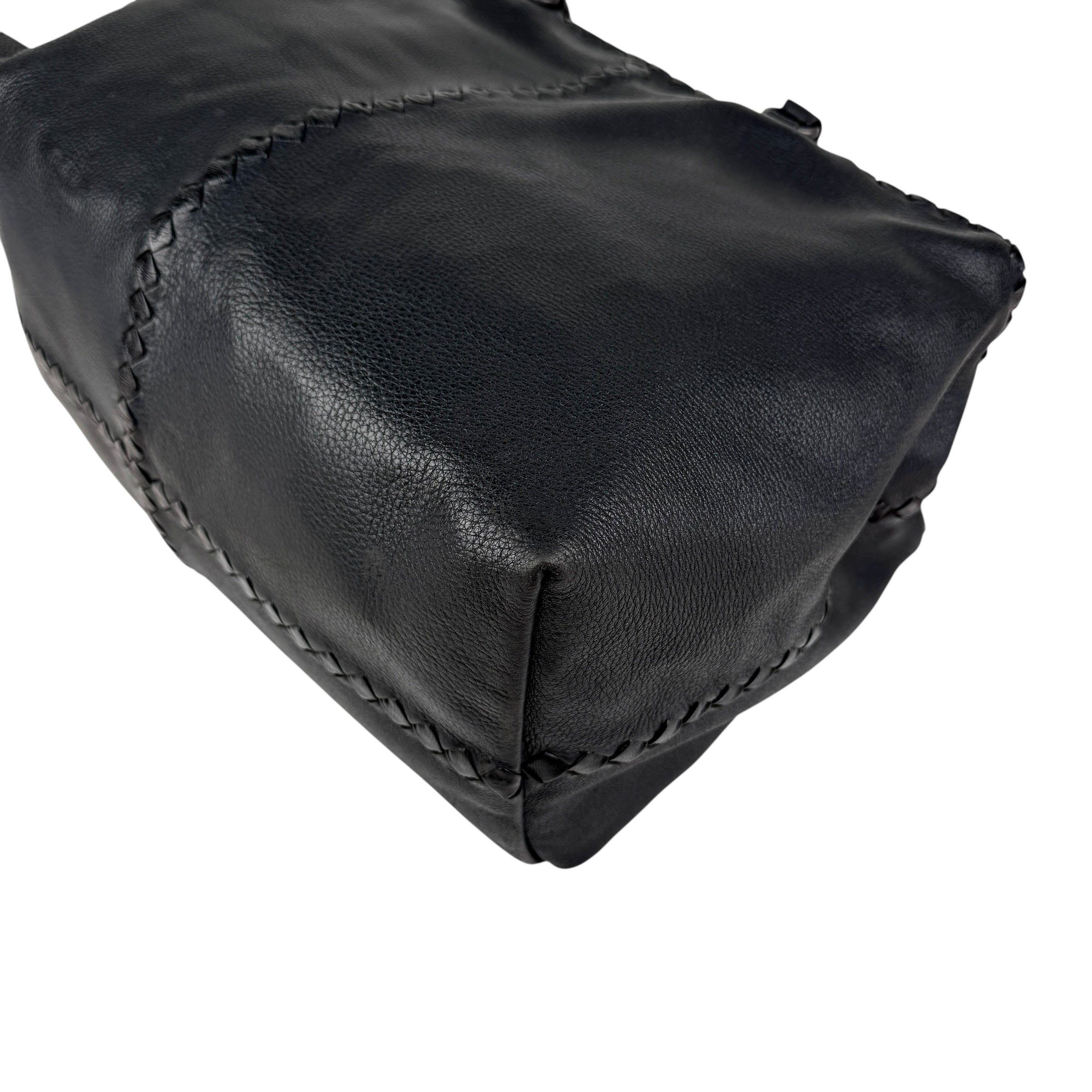 Pre-owned Bottega Veneta Black Intrecciato Trim Leather Tote