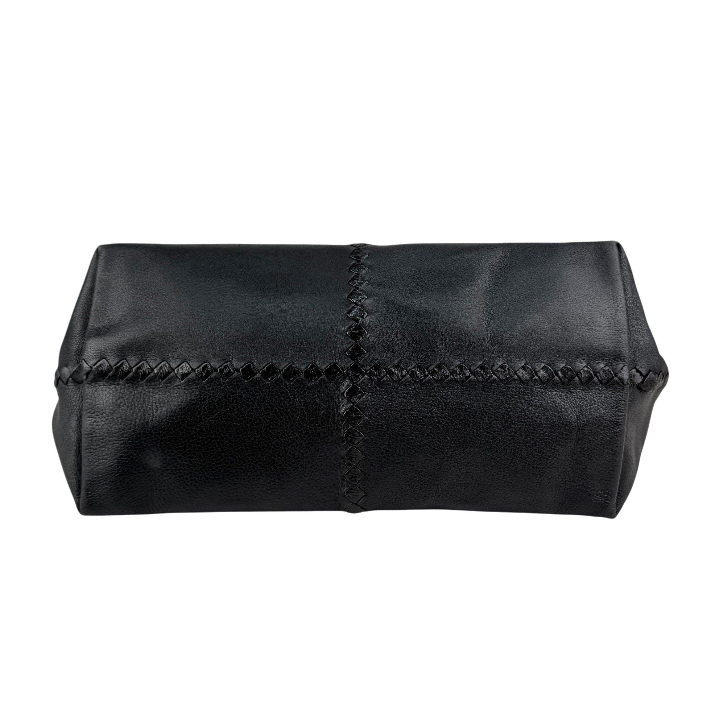 Pre-owned Bottega Veneta Black Intrecciato Trim Leather Tote