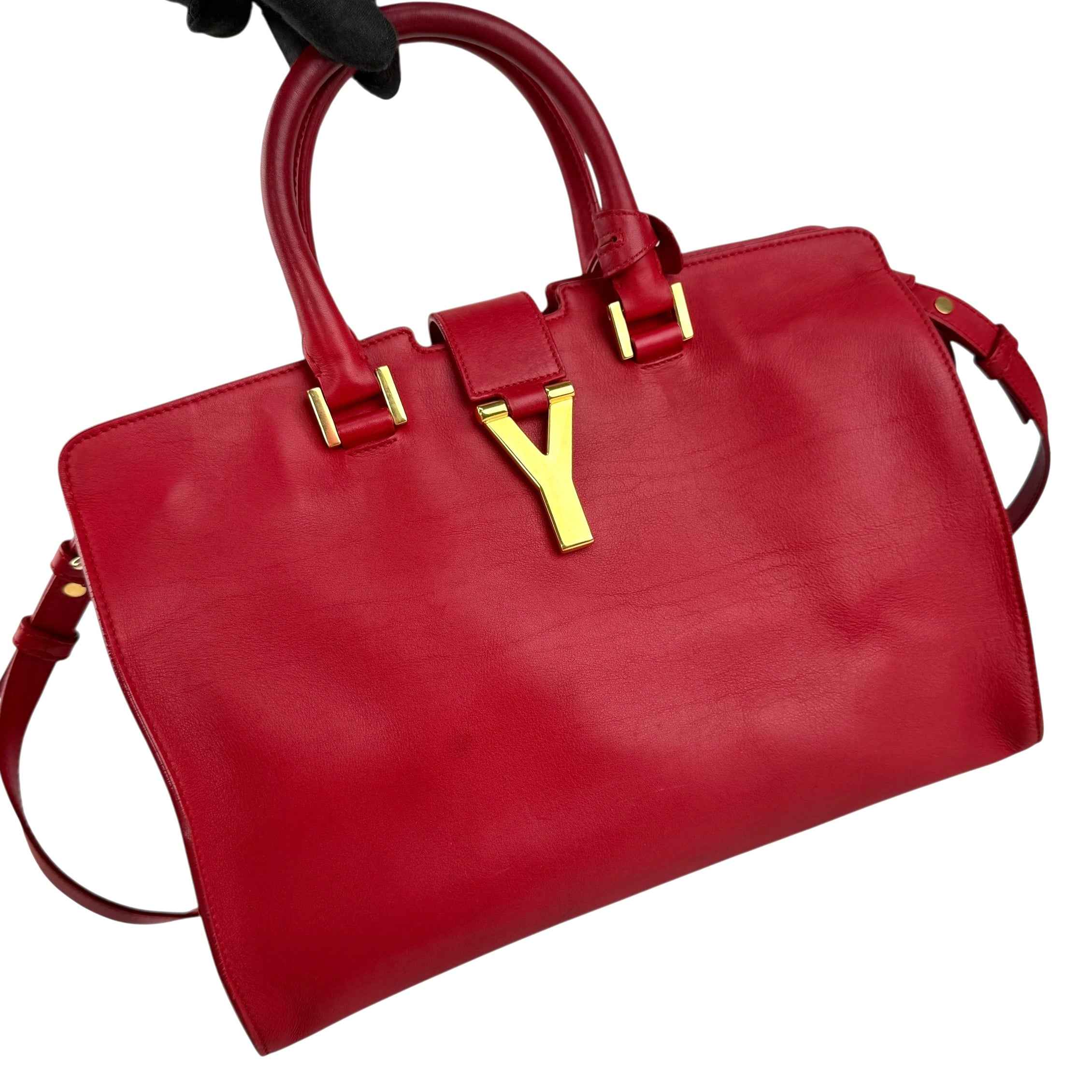 Saint Laurent Red Calfskin Leather Classic Medium Y Cabas Bag