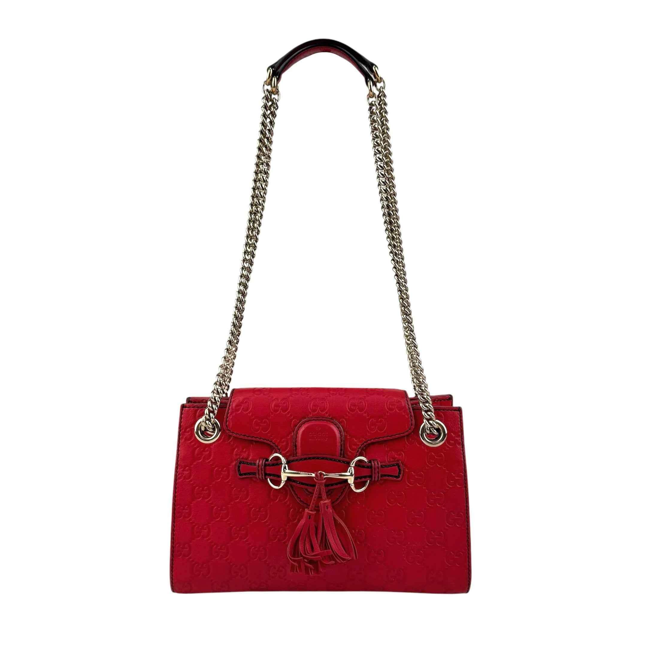 Gucci Red Guccissima Leather Emily Original Chain Large Shoulder Bag