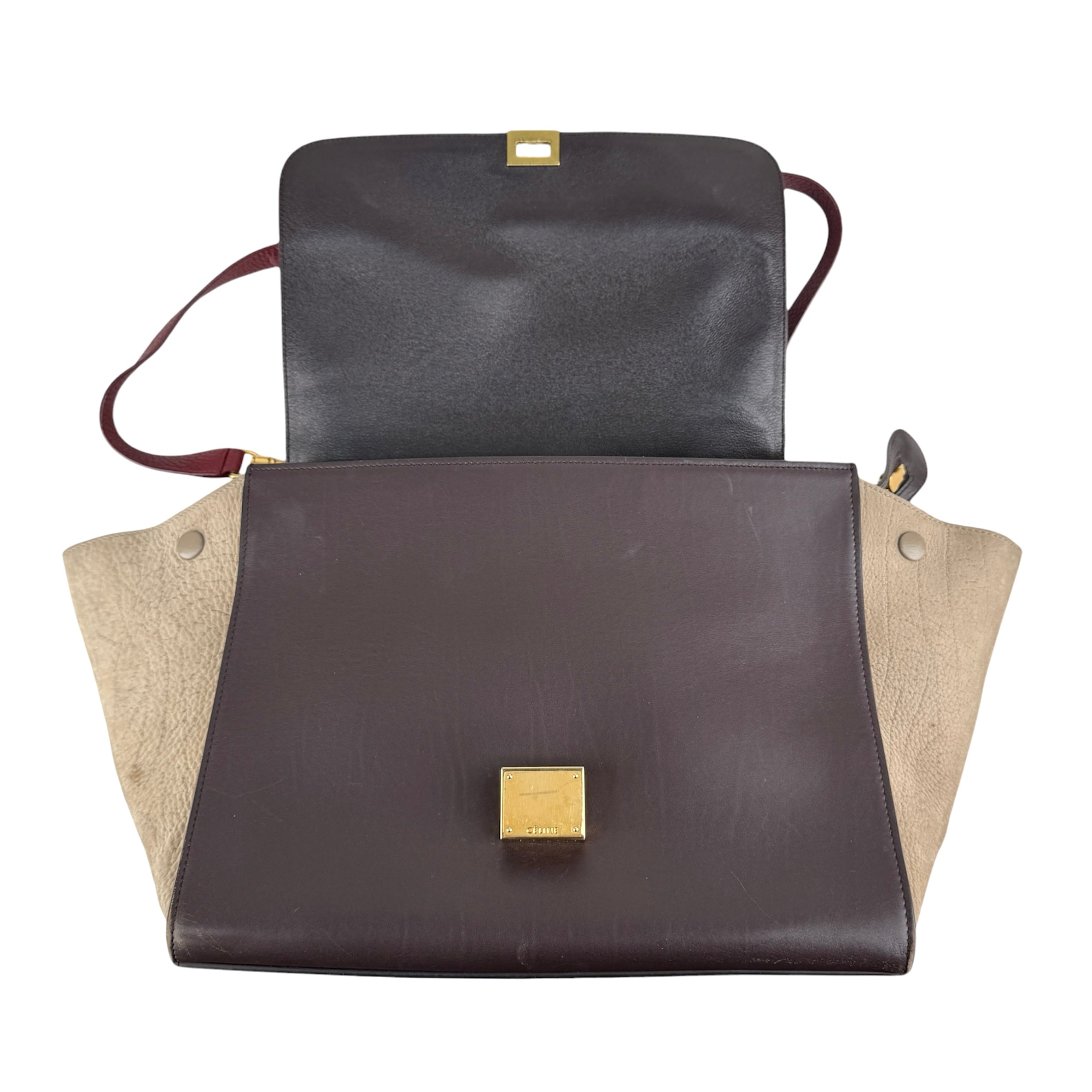 Pre-owned Celine Burgundy Tri-Color Smooth Calfskin Leather Medium Trapeze Bag